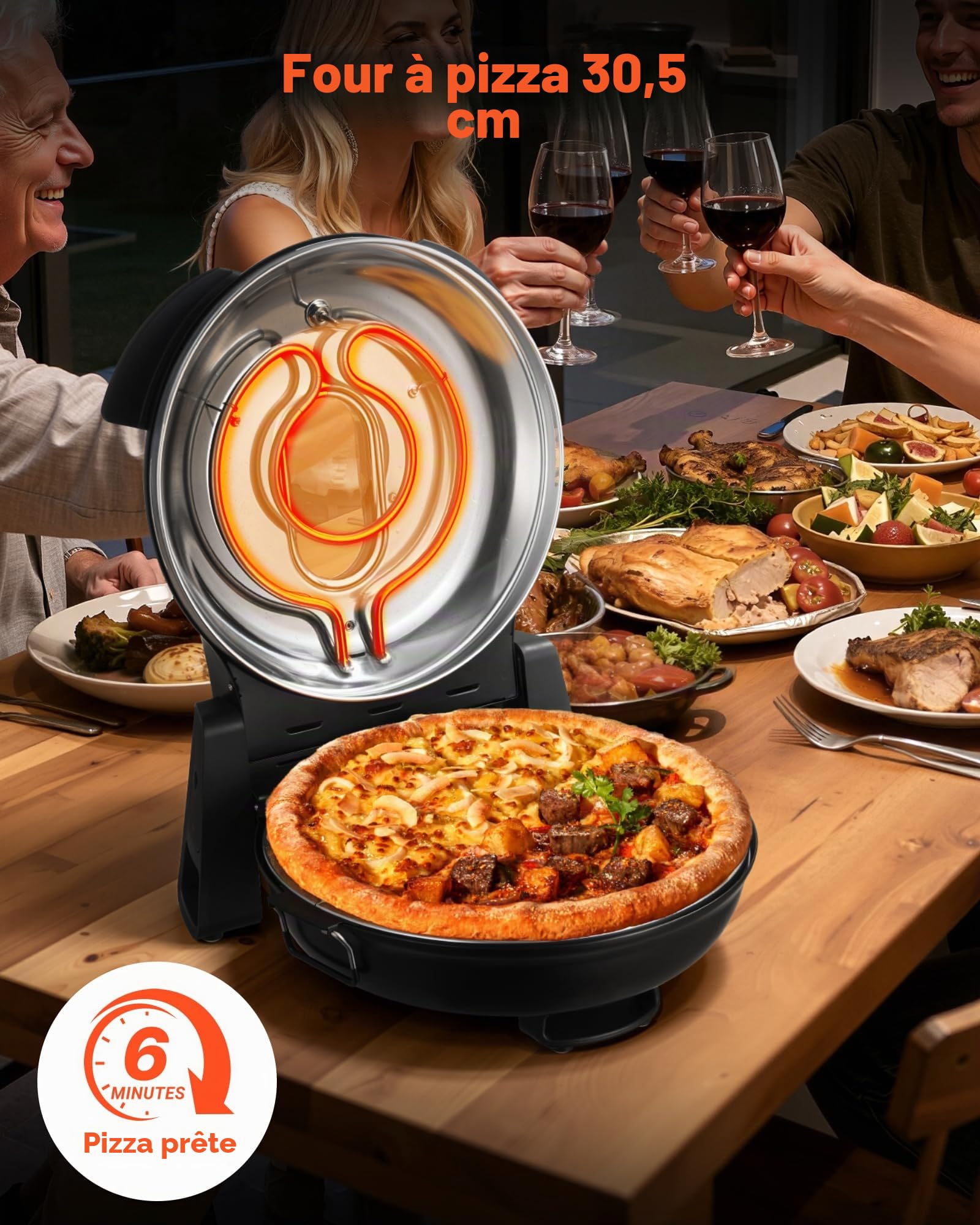 VEVOR Four à Pizza Électrique 305 mm, Cuiseur à Pizza 1200 W, avec Pierre en Cordiérite, 5 Modes de Contrôle de la Température, Hublot pour Une Cuisson Précise, Chauffe jusqu'à 420 °C, Maison Noir