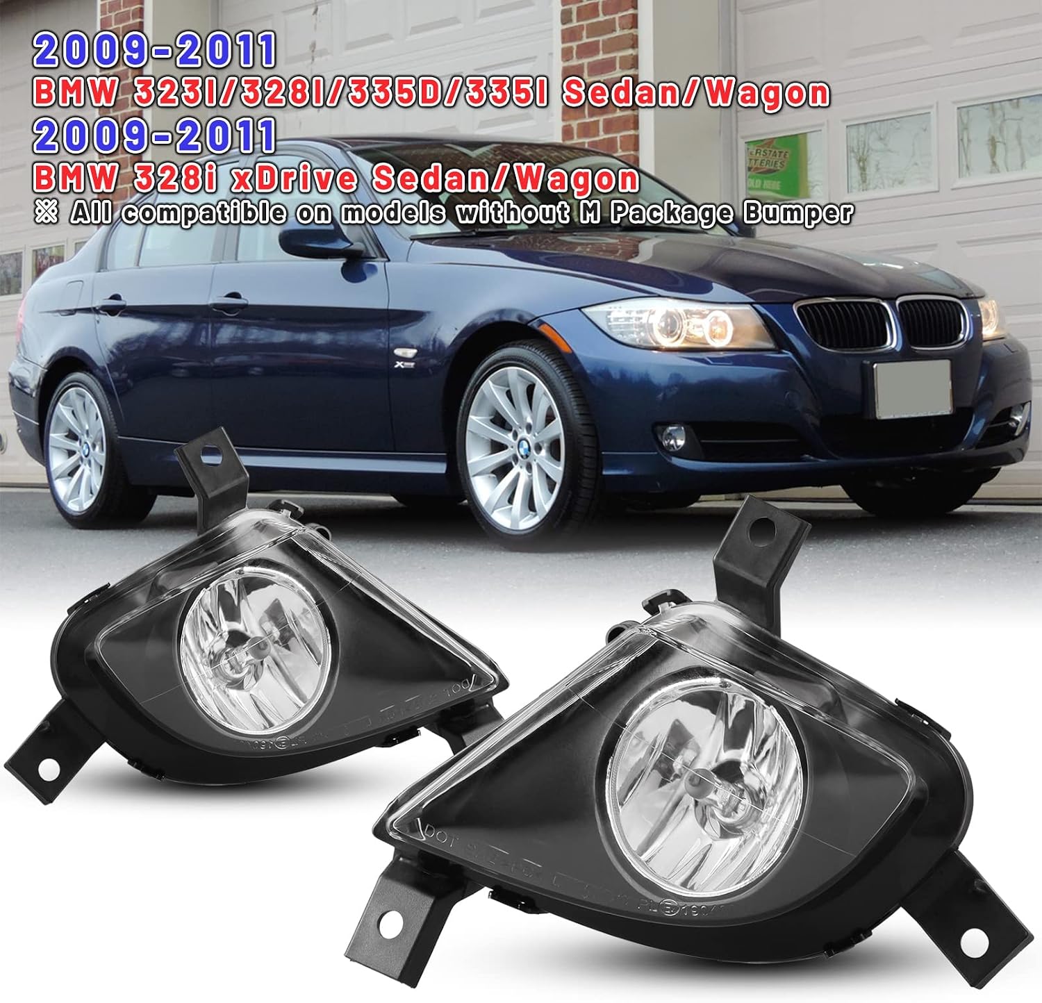 Fog Lights Compatible with 09-11 2009 2010 2011 BMW 3 Series 323i 328i 335d 335i Sedan/Wagon 328i xdrive Fog Lamps Assembly Replacement, with H8-12V 35W Bulb