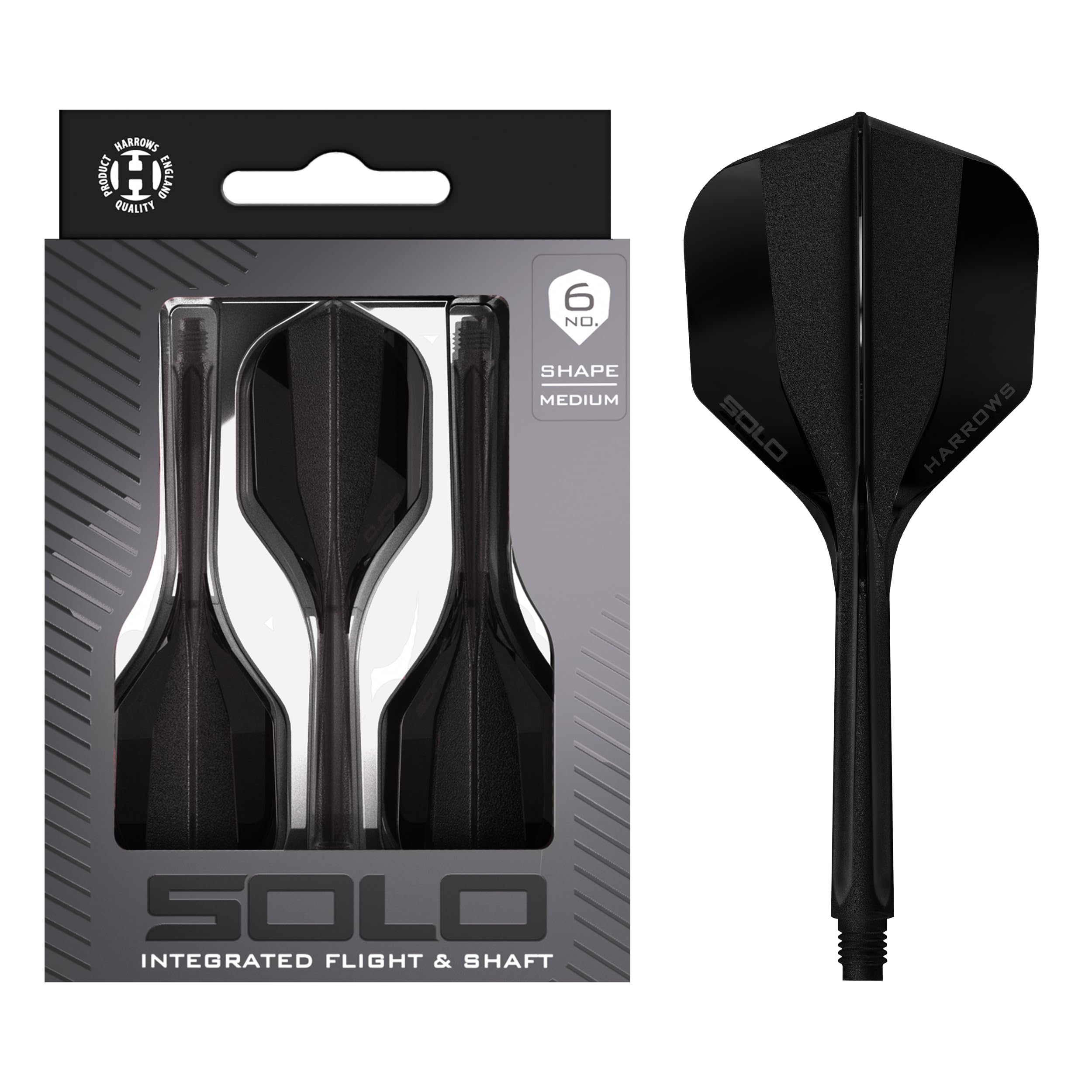 Harrows Solo Integrated Flight & Shaft System – 3 Molded Flights & Shafts – One-Piece Aero Core Construction – Fixed 90° Design for Stability (Black, Medium) — image 1