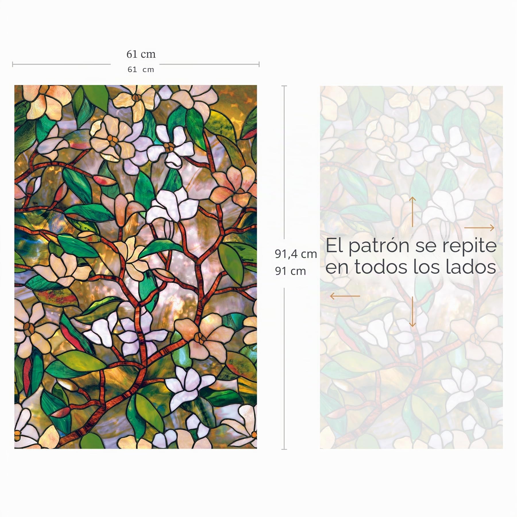 Artscape Magnolia | Película de privacidad para Ventana con patrón de vidrieras | no Adhesiva y protección UV | Fácil de aplicar y Quitar | 61 x 91 cm