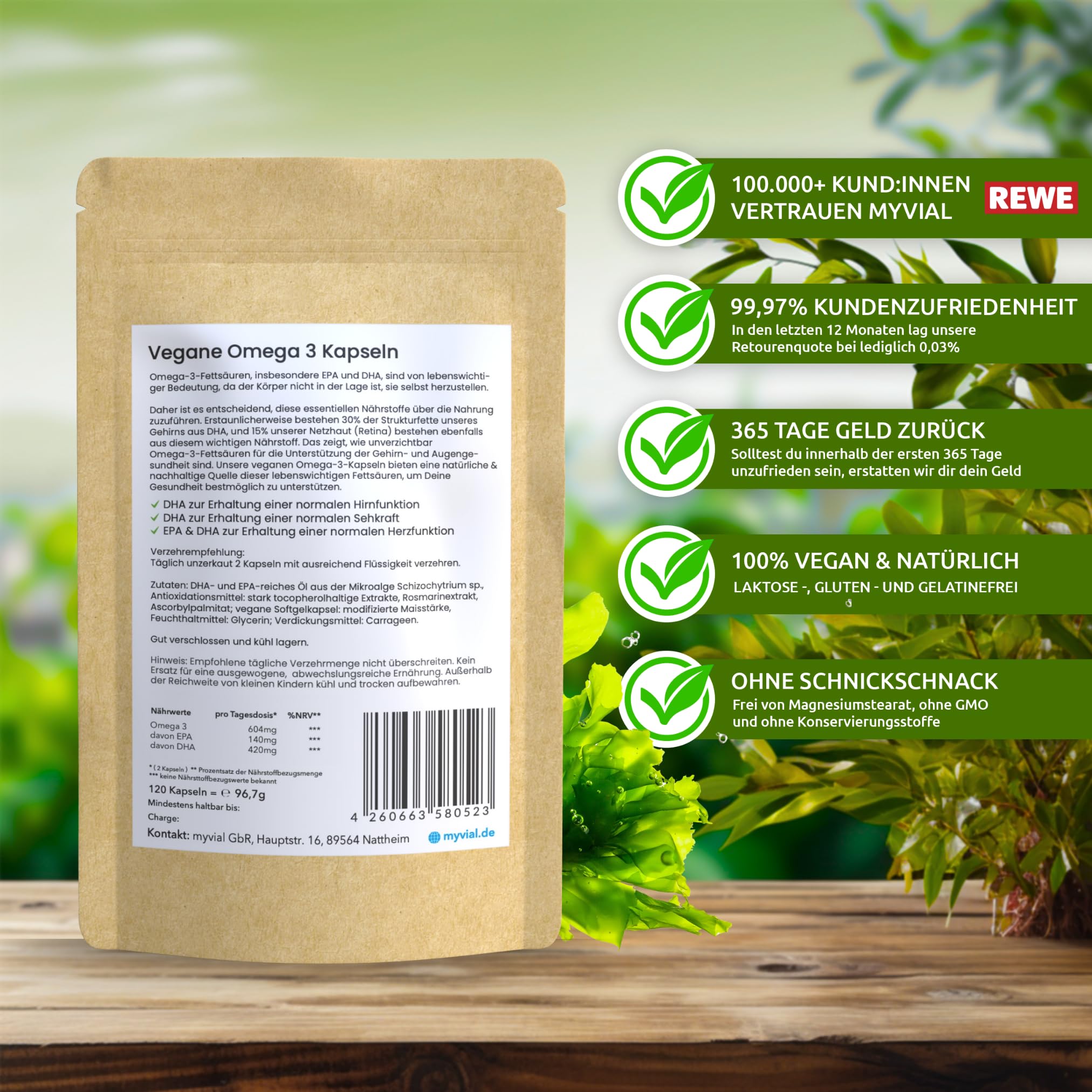 Omega 3 Kapseln vegan 240 Stück – 600 mg EPA & DHA aus Algenöl – hochdosiert – Triglycerid-Form – nachhaltig produziert in Deutschland – ohne Zusatzstoffe – laborgeprüft (Packung mit 2)