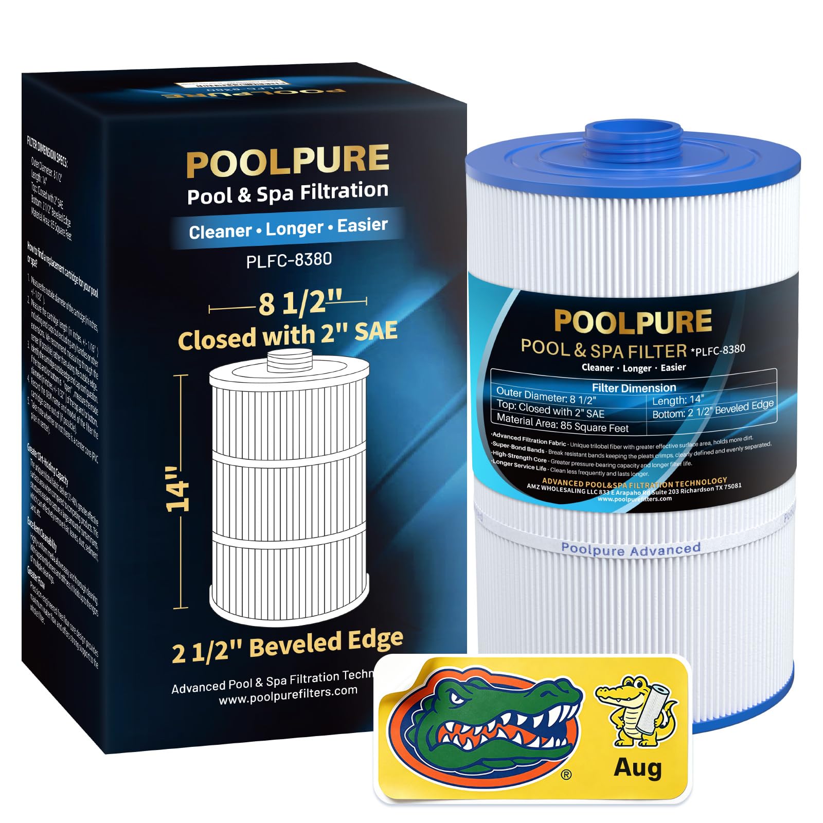 POOLPURE Filtre de Rechange pour Sundance 6540-501, PSD85-2002, Unicel C-8380, Filbur FC-2810, Excel Filters XLS-840, Aladdin 18007, Baleen AK-70031, Magnum SU80, 85 m², Longueur : 35,6 cm. cm