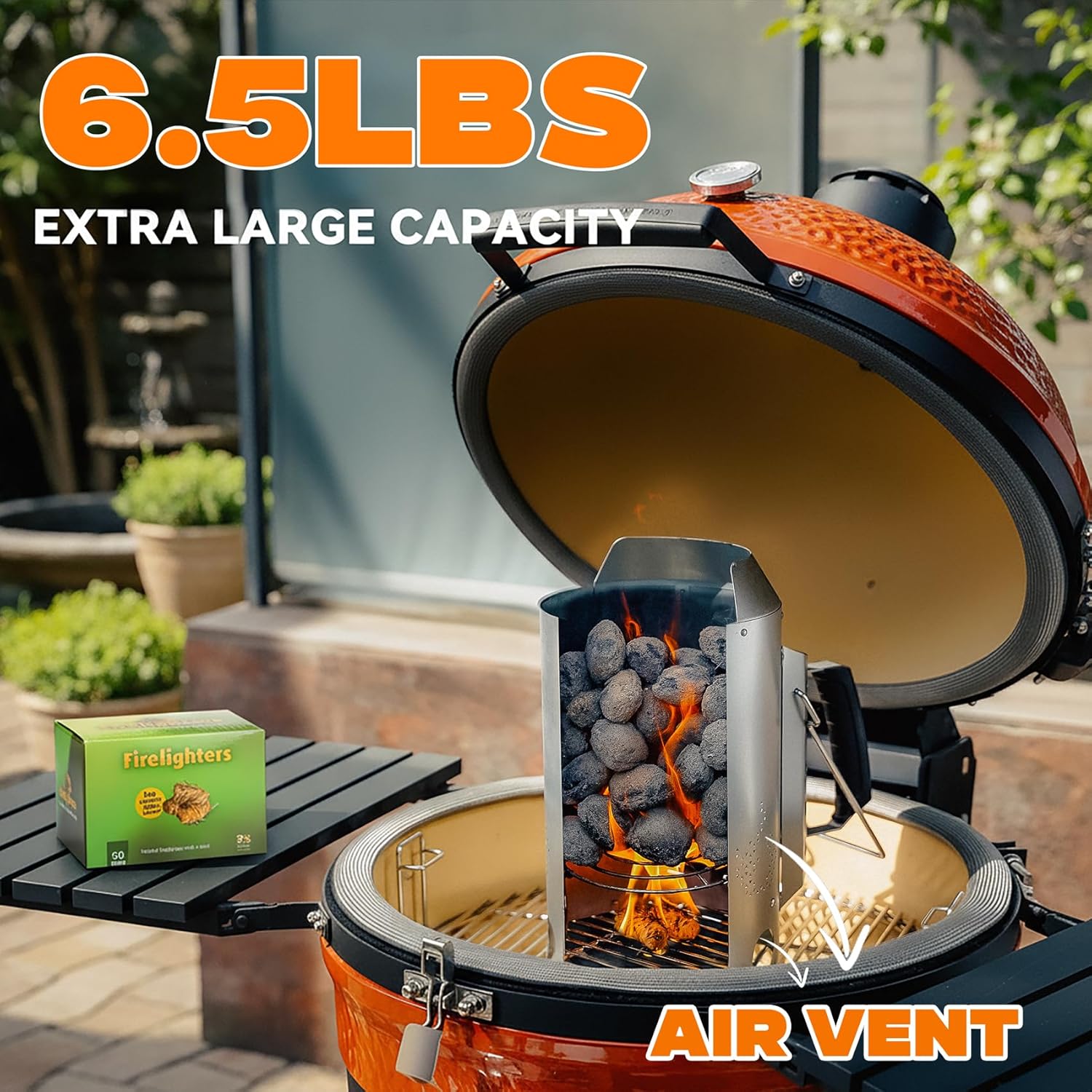 onlyfire Large Charcoal Chimney Starter for Charcoal Grill Rapid BBQ Fire Starter Kit with 50Pcs Charcoal Starters, BBQ Accessory with Heat Shield & Stay-Cool Handle