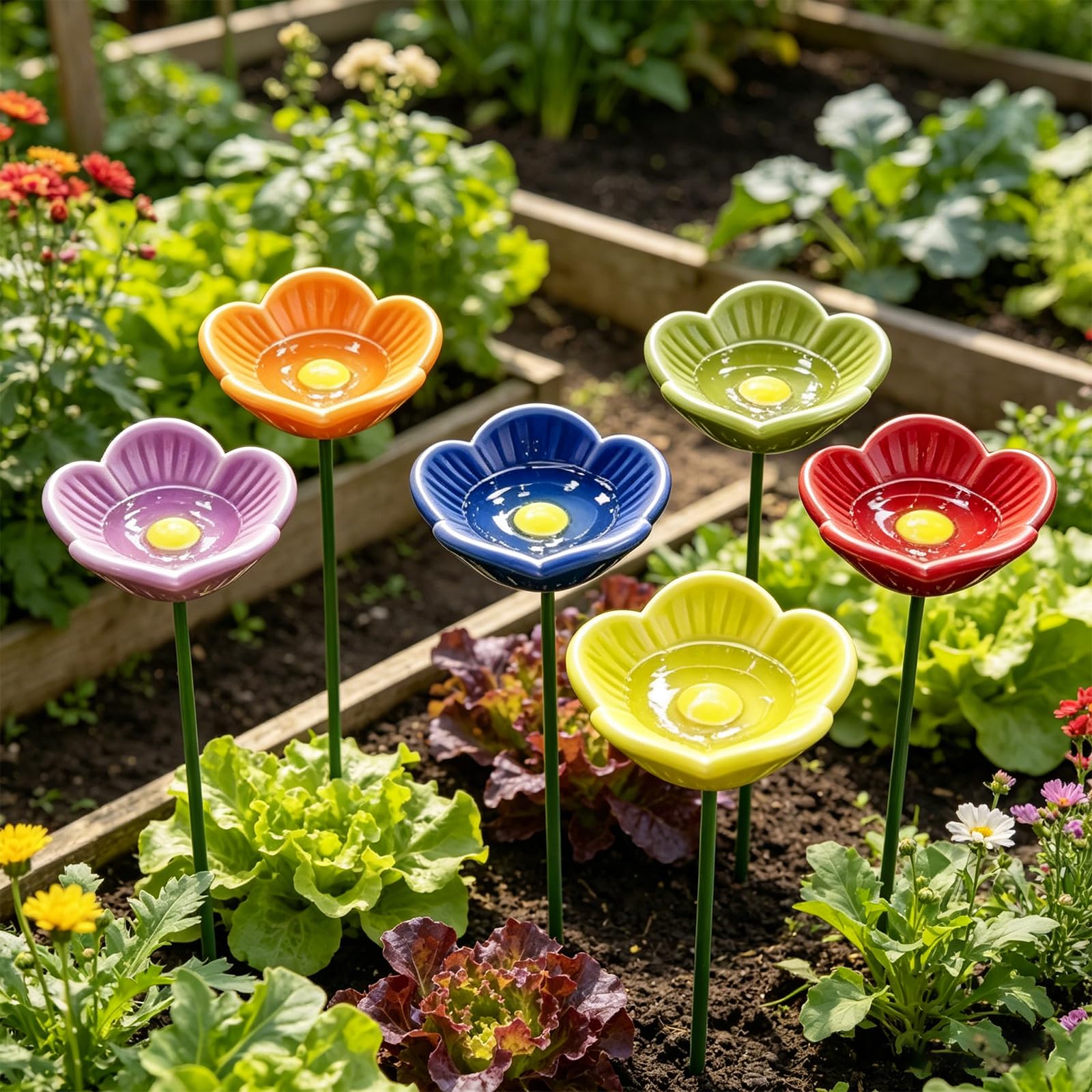 Bee Water Feeder Flower, Bee Watering Station for Garden Cups Butterfly Bees Ceramic Drinking and Water Bath Feeder Cup Blossoms Flowers Shaped Design Poppies Bowl Wildlife Feeding Watring Pollinator โ image 1