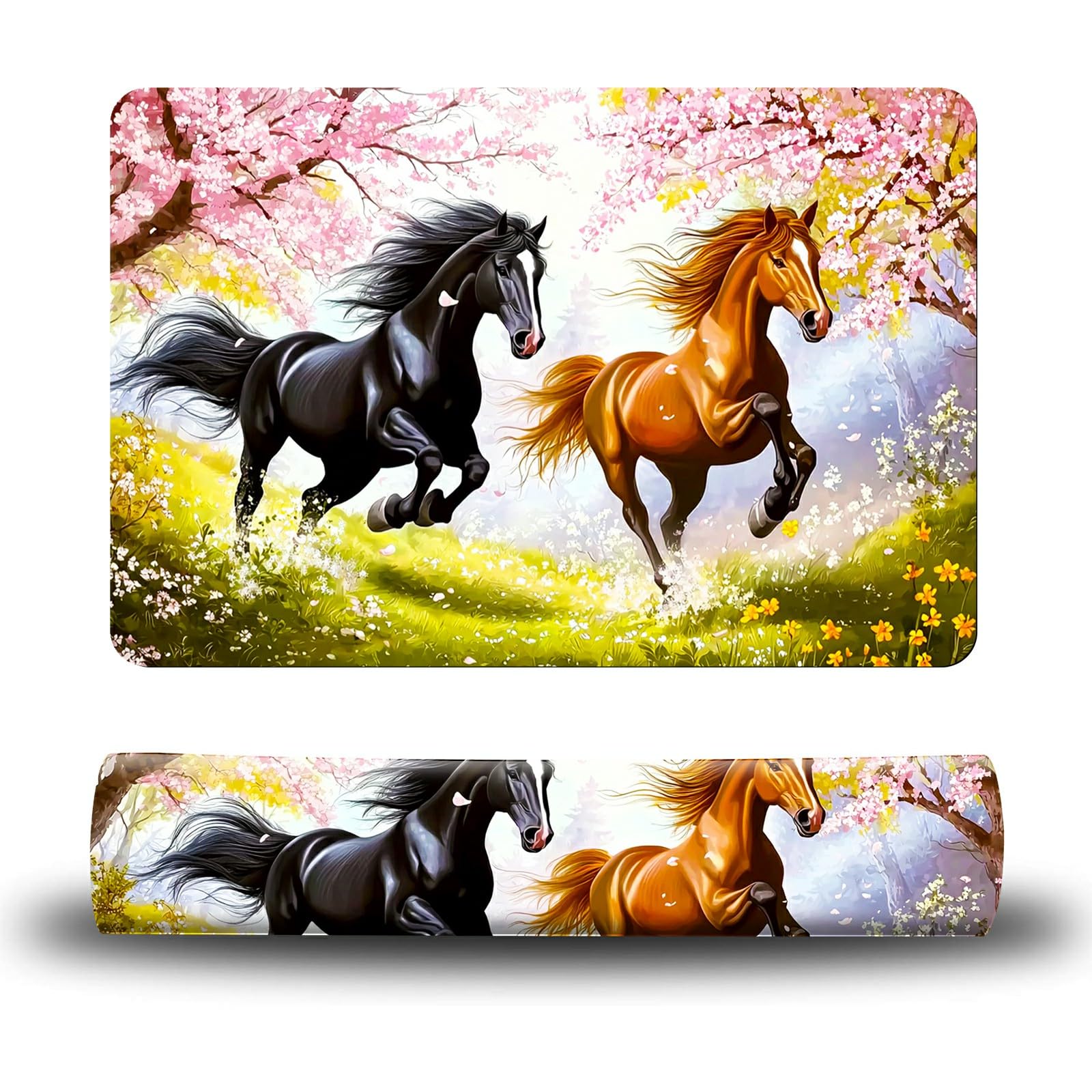 Dikoer Dog Food Mat, 15.7" x 23.6" Absorbent Pet Feeding Mat for Food and Water, Waterproof Diatom Mud Pet Placemat with Non-Slip Rubber Backing, Cat Bowl Mat for Floors - Black Yellow Horse
