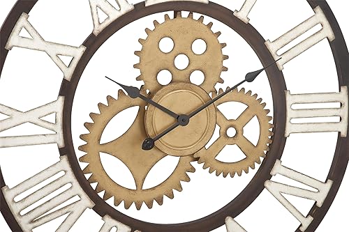 Miniatura 2 de Deco 79 Metal Gear - Reloj de pared, 30" x 1" x 30", marrón