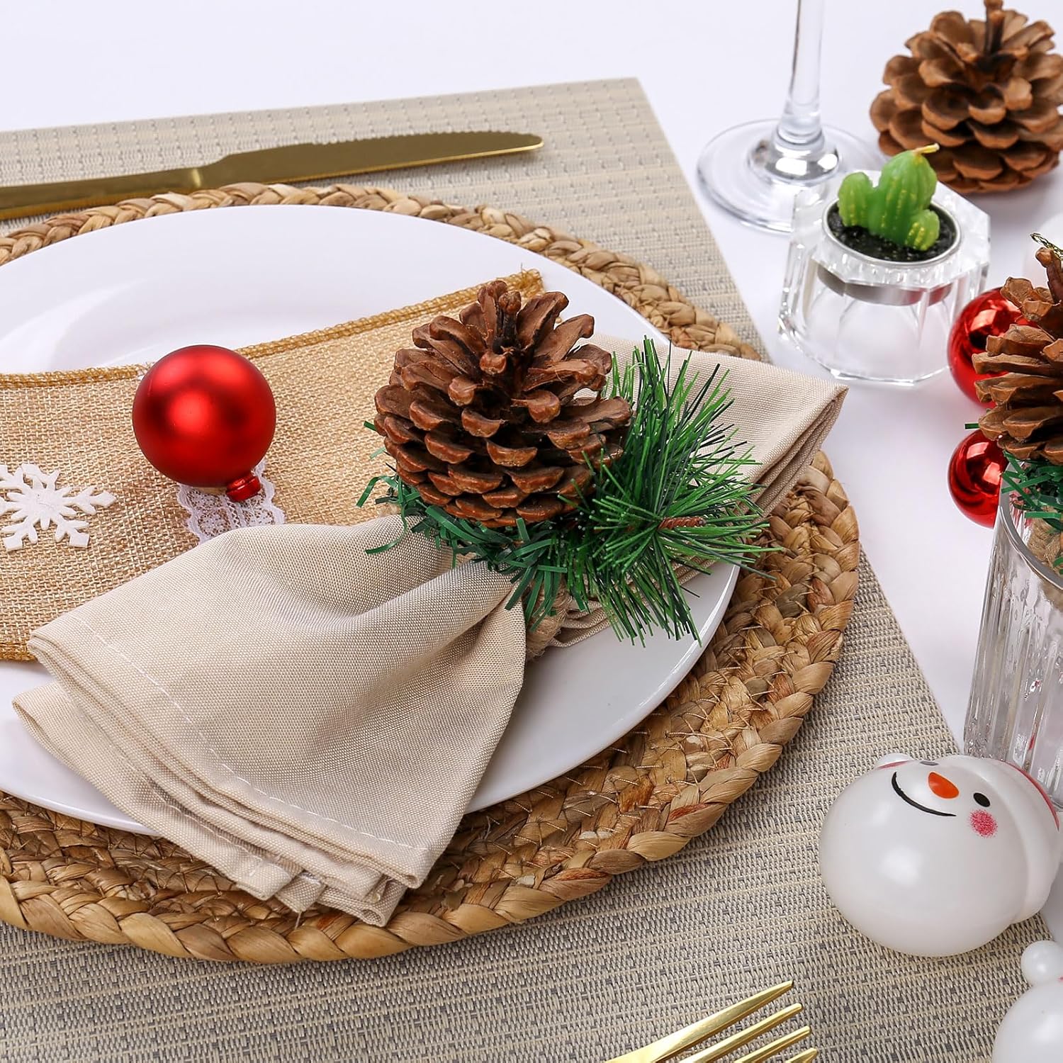 Handmade Pine Cone Napkin Rings Set of 6, Farmhouse Pinecone Napkin Ring Serviette Buckles Holder for Fall Table Decoration, Wedding, Thanksgiving Day, Christmas Place Setting(Pinecone)