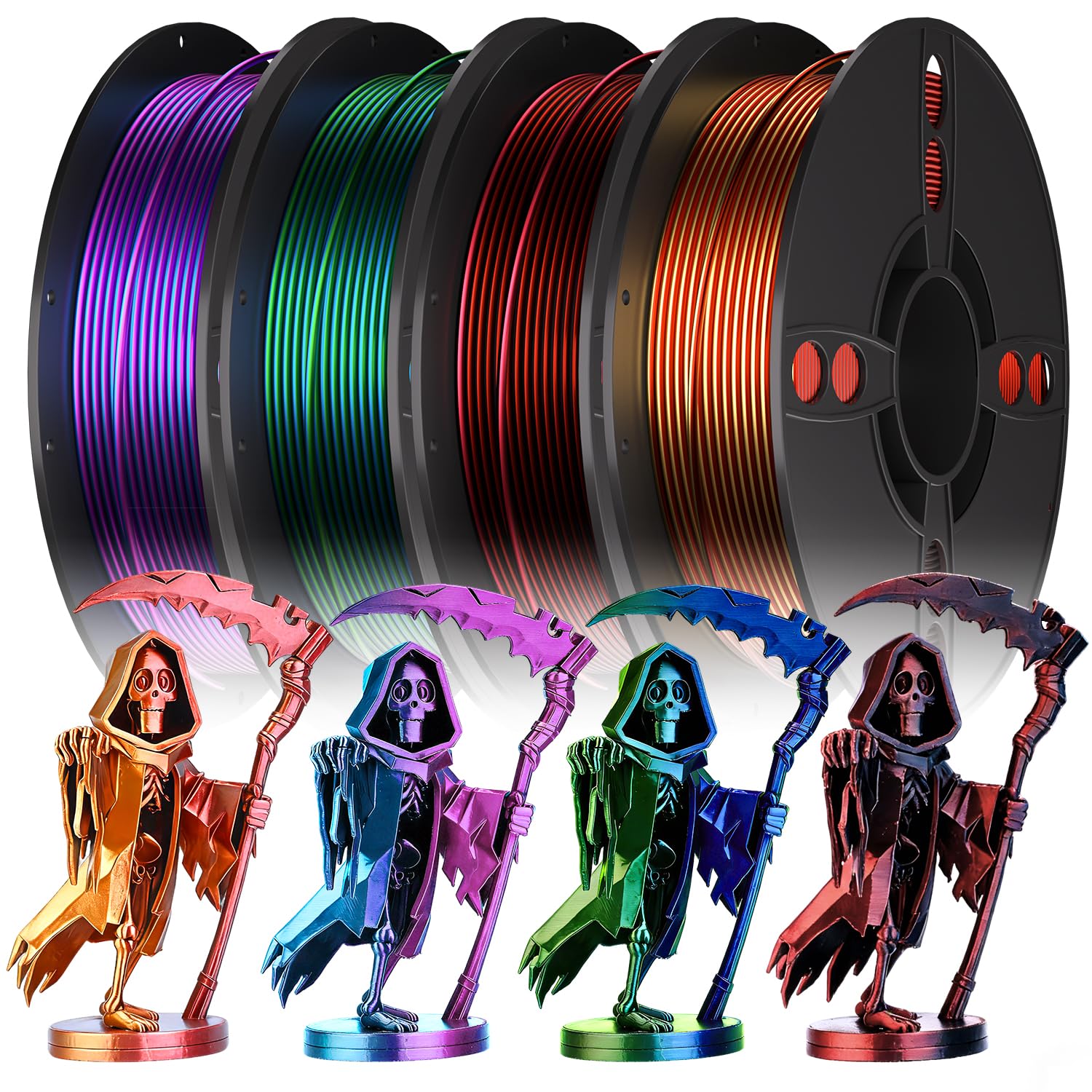 Photo 1 of 1.75 PLA Filament Bundle, Silk PLA Dual Color Coextrusion Filament, 3D Printer Filament Bundle, Accuracy+/- 0.02mm for Most FDM 3D Printers, 4 Spools 250g Each(2.2lbs)