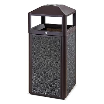 15-Gal Steel Trash Can, Indoor and Outdoor Garbage Can, Commercial Waste Container Trash Receptacle for Patios, Parks, Lobbies Coffee