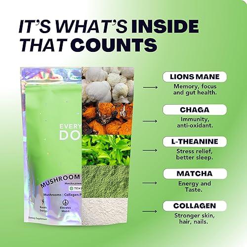 Miniatura 4 de Everyday Dose Mushroom Matcha+ Polvo de matcha de grado ceremonial, té japonés con colágeno alimentado con pasto, melena de león, chaga, L-teanina,
