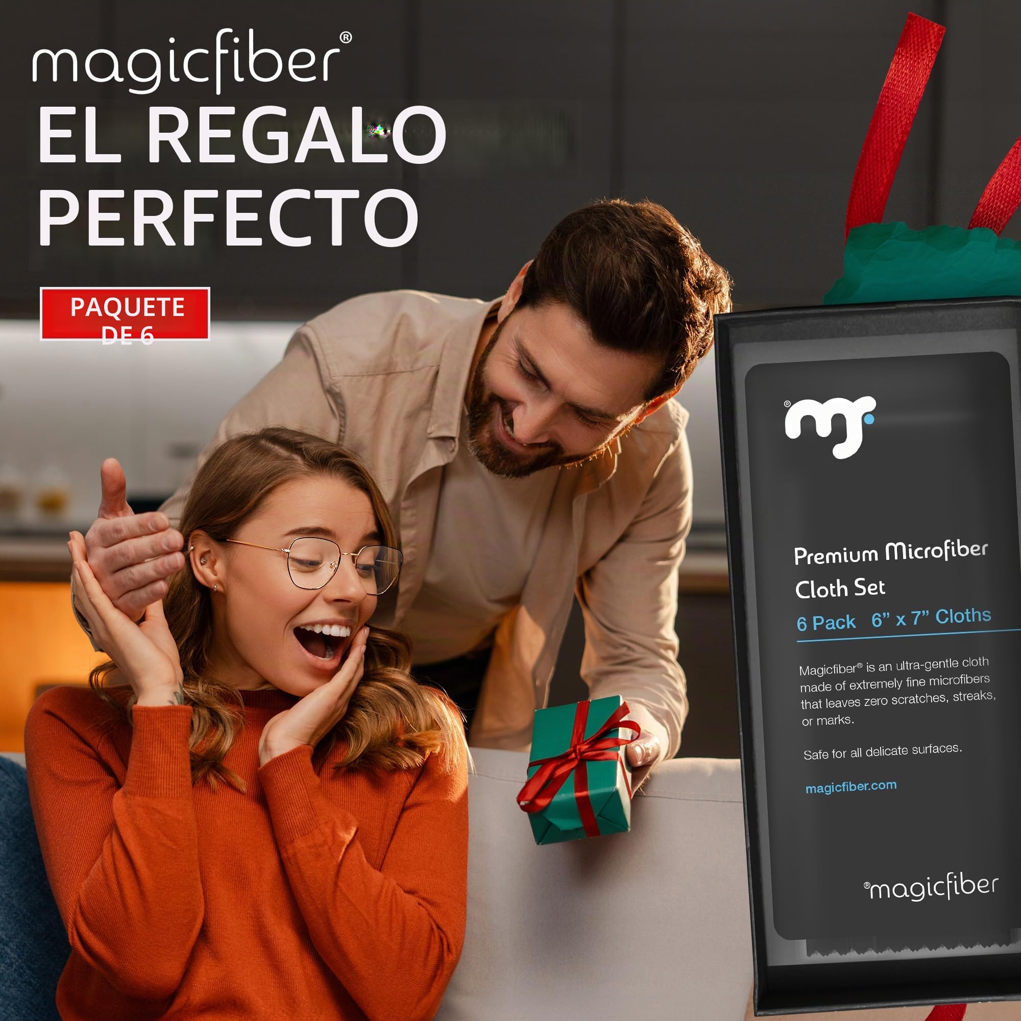 Paños de Limpieza de Microfibra MagicFiber - para Todas Las Pantallas LCD, tabletas, Objetivos y Otras Superficies sensibles (5 Negros y 1 Gris 15,2 x 17,8 cm)