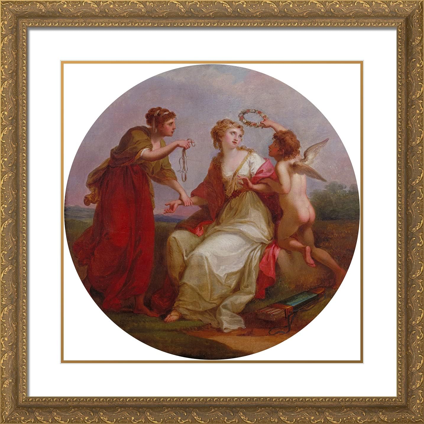 ArtDirect Kauffman, Angelica 20x20 Gold Ornate Framed Art Print with Double Matting Titled: Beauty Directed by Prudence