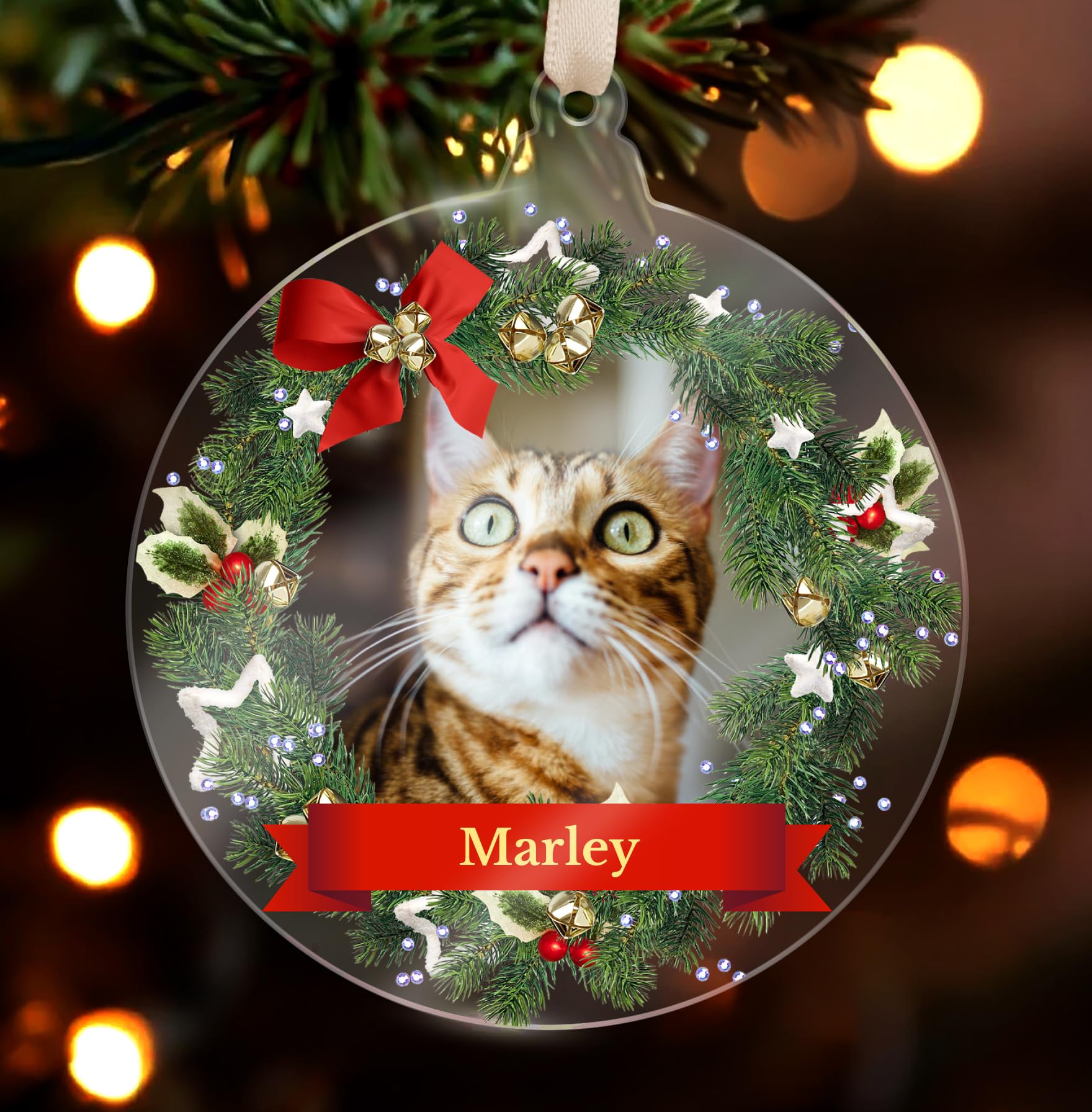 1 Personalised Customised Christmas Xmas Festive Photo Upload Wreath Acrylic Bauble Tree Gift Decoration Present 80mm PTS Personalised