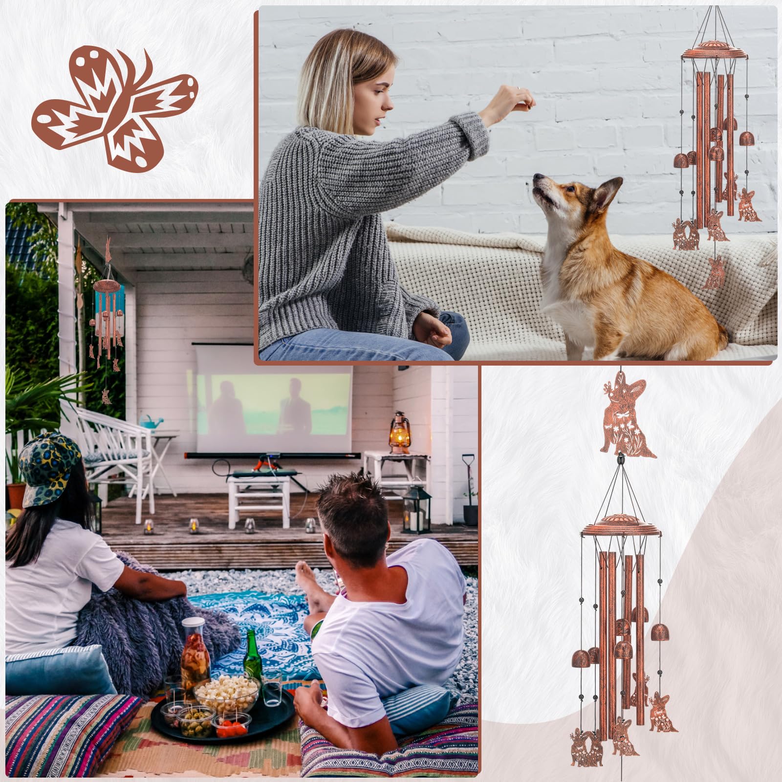 Carillon Éolien Extérieur Intérieur Cloche Vent, Cadeau En Métal Mignon Multi Tubes Extérieur