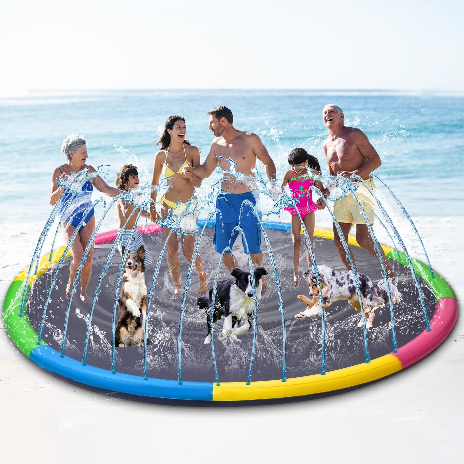 12 ft Giant Inflatable Splash Pad Extra Large 144" 2025 Update Non Slip Pad for Adults Large Dogs Pets Giant Thicken Sprinkler Pool Summer Outdoor Fun
