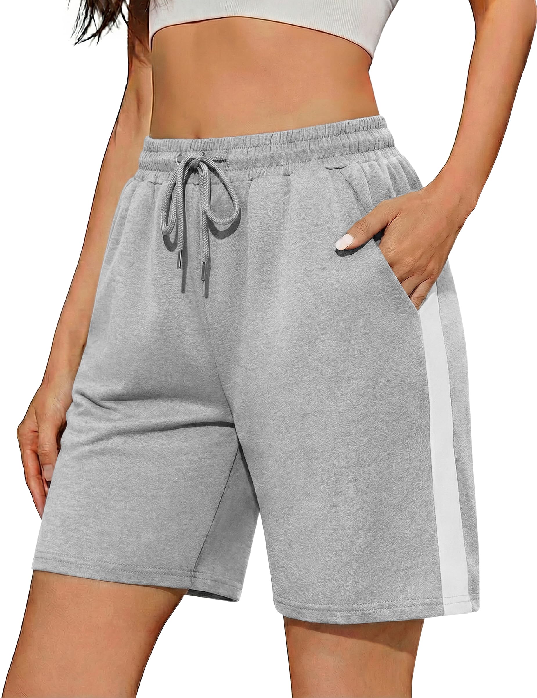 Aseniza Kurze Hose Damen Shorts Damen Sporthose Bermuda Jogginghose Hoch tailliert Baumwolle mit Kordelzug Taschen für Alltag Sport Fitness Sommer Basketball Yoga Freizeit Reisen