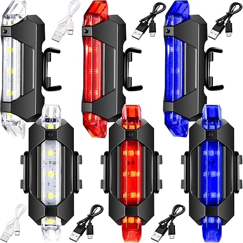 Luz de bicicleta delantera y trasera recargable por USB, 6 piezas, luz impermeable para bicicleta de ciclismo y luz trasera intermitente, luz de