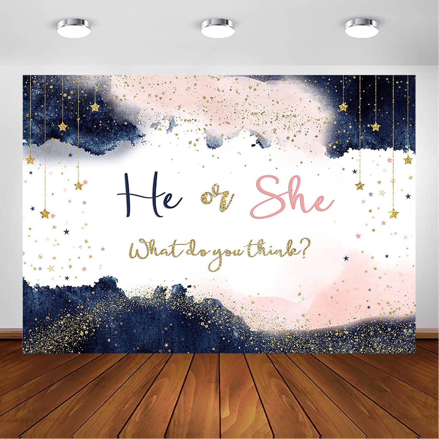 Avezano Navy Blue Blush Pink Gender Reveal Backdrop Boy or Girl Party Decoration Photography Background Watercolor Rose Gold and Navy He or She Pregnancy Reveal Surprise Party Photoshoot (7x5ft)