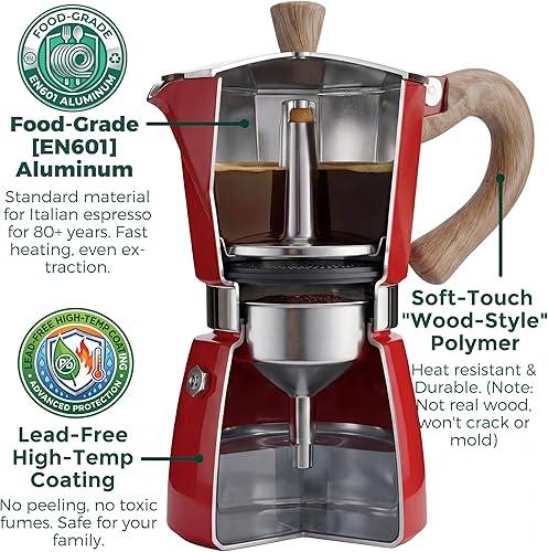 Miniatura 2 de AGOGO Milano Moka - Máquina de café expreso con 100 filtros de papel para café sin sedimentos, greca italiana clásica con mango de grano de madera