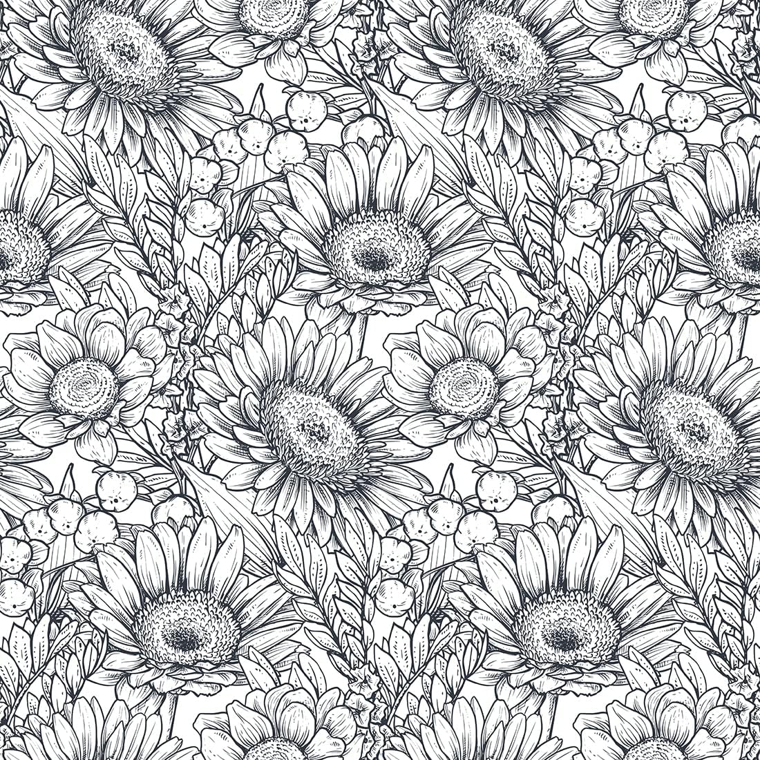 GLOW4U Black and White Sunflower Wallpaper