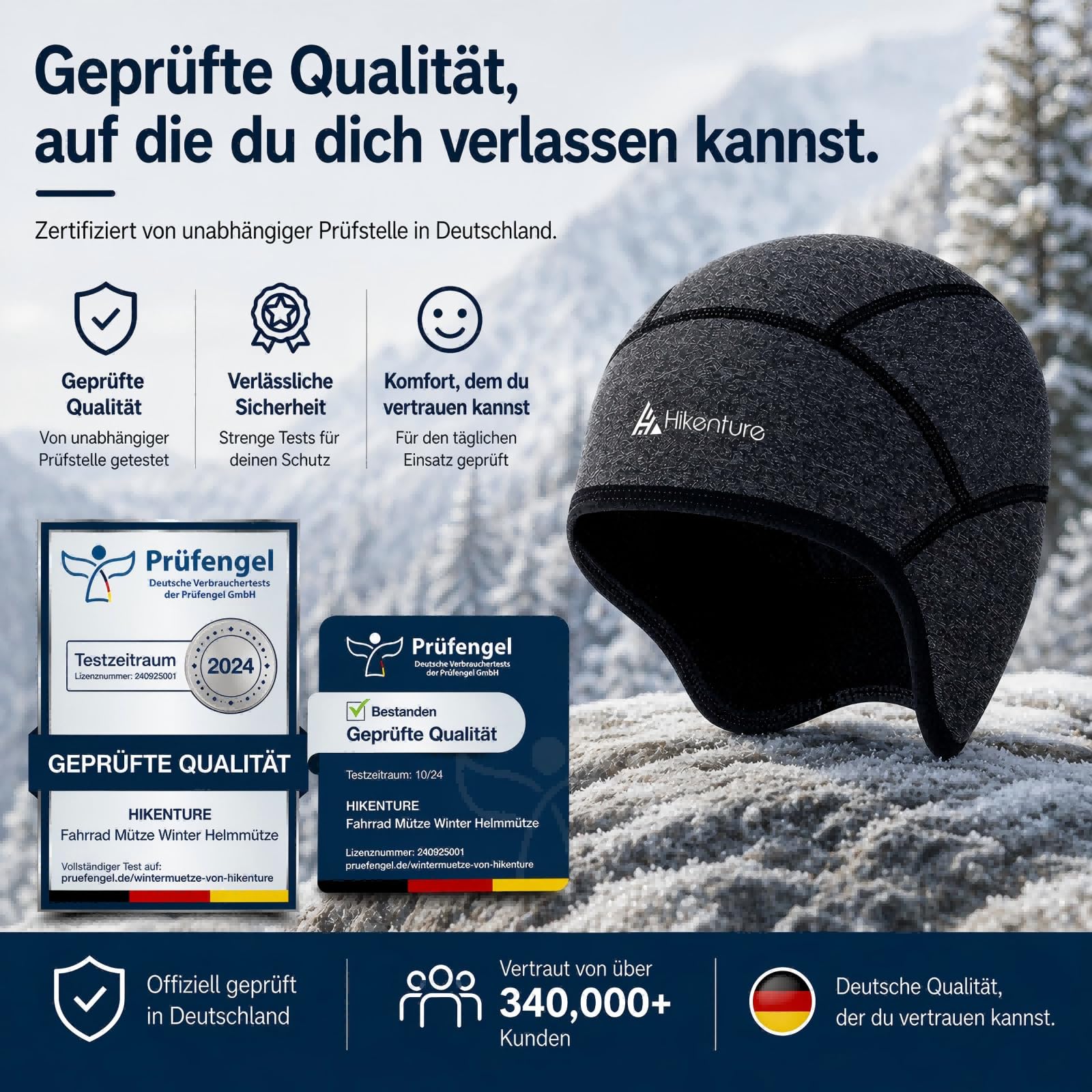 HIKENTURE Czapka zimowa | Wiatroszczelna zimowa czapka rowerowa | Ciepła Czapka Rowerowa | Podkoszulek pod kask męski/damski do kasków rowerowych Kask narciarski Kask wspinaczkowy | Czapka sportowa