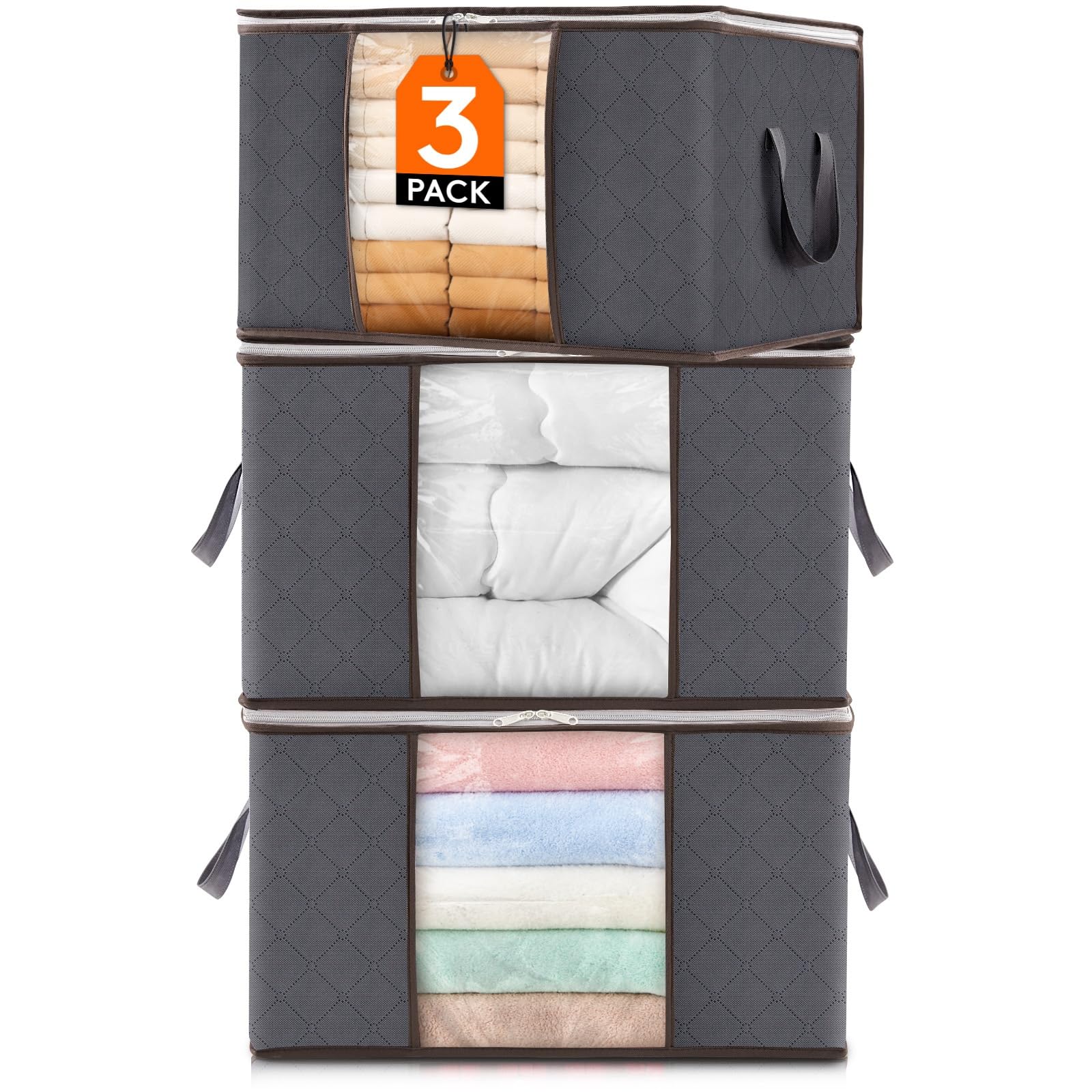 Lifewit 60L Clothes Storage Bags, Foldable Storage Box Moving Bags,3 Pack — image 1