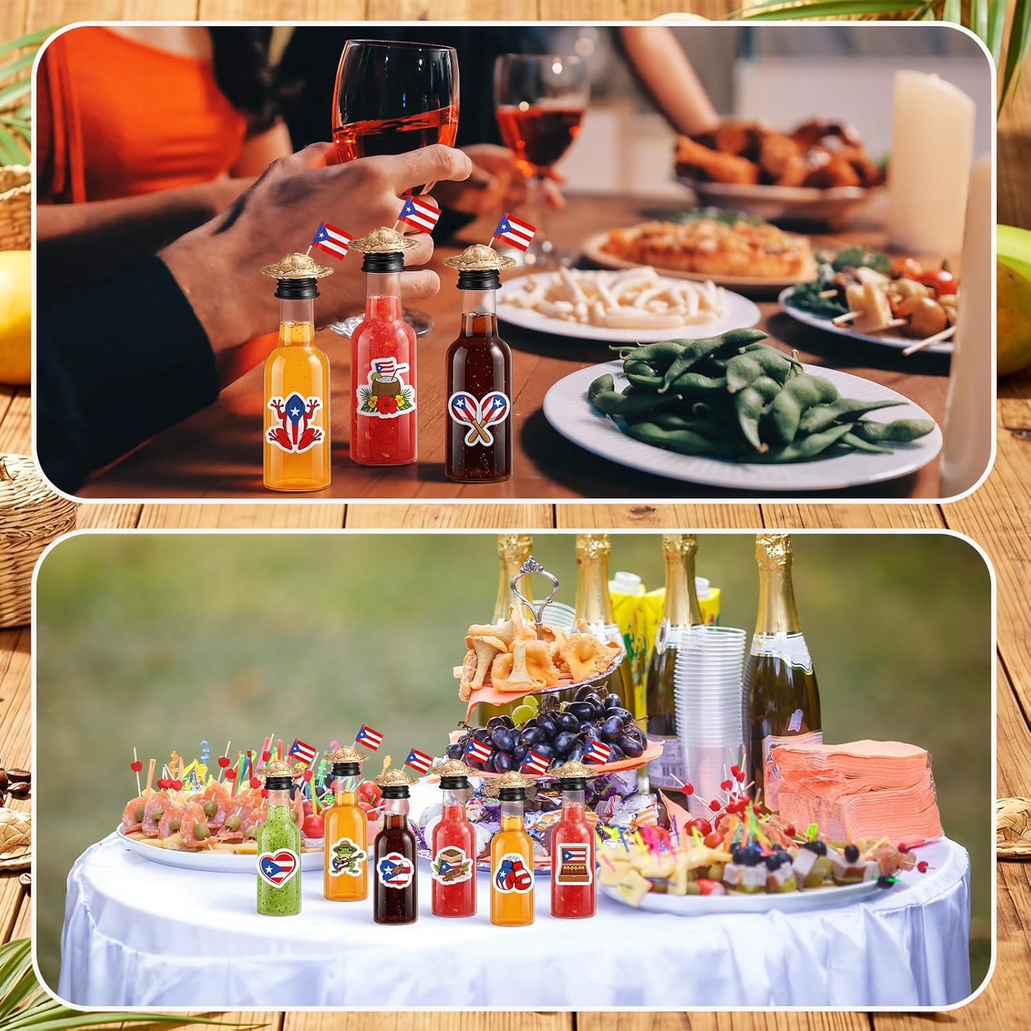 24 Sets Mini Puerto Rico Coquito Swing Top Bottle Plastic Wine Bottles with Airtight Cap Puerto Rico Stickers Mini Hats and Flags Convenient Funnels for Homemade Brewing Beverages Liqueur - Image 5