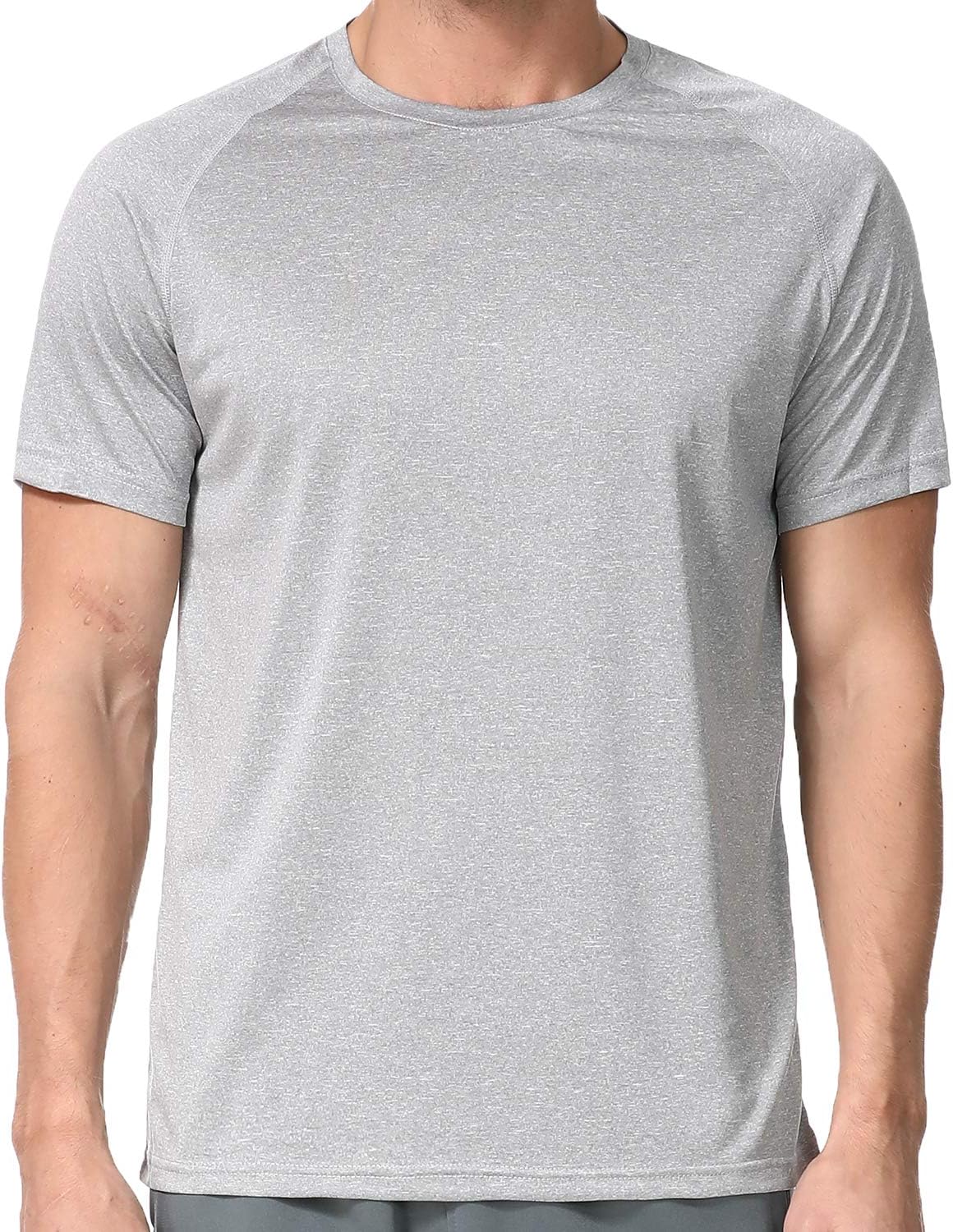 Men's Dry Fit Athletic T-Shirts, Short Sleeve Crew Neck Workout Tees, Grey L