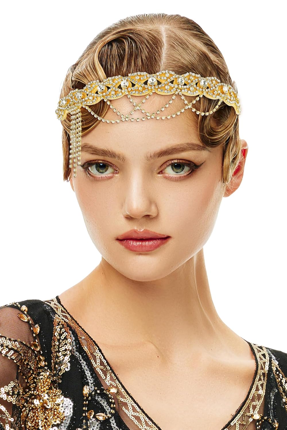 BABEYOND 1920s Flapper Headpiece Roaring 20s Headband Great Gatsby Headband Chain for Women Vintage Hair Accessory
