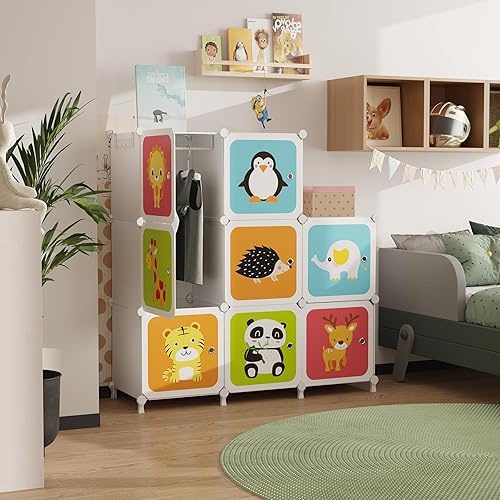 Miniatura 4 de AWTATOS Armario organizador portátil para niños, con barra para colgar ropa, armario para dormitorio, aparador, despensa (14 x 14 pulgadas), 8