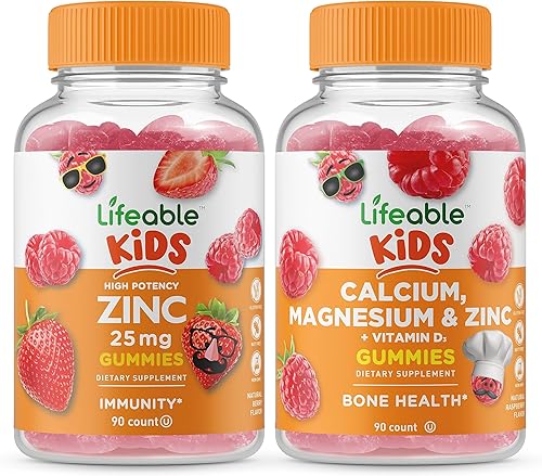Lifeable Zinc 25mg Kids + Calcio, Magnesio y Zinc Kids, paquete de gomitas – Gran sabor, suplemento vitamínico, sin gluten, sin OMG, gomita