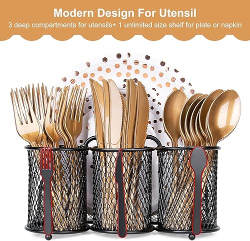 Miniatura 5 de Utensil Organizer Silverware Caddy - Utensil Holder for Party Metal Cutlery Organizer Silverware Storage for Picnic Camping Buffet Kitchen Table