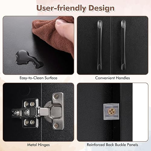 Miniatura 5 de Giantex Armario de almacenamiento montado en la pared de 2 cubos de escritorio flotante para colgar con 2 puertas y 2 estantes abiertos, muebles de