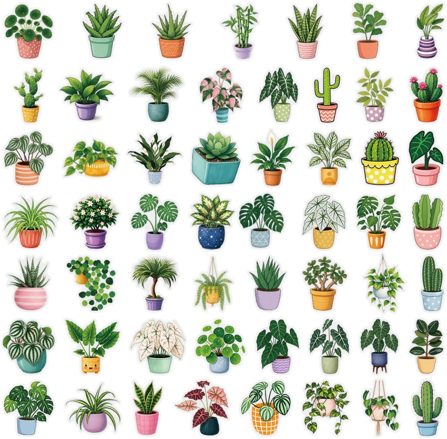 Green Potted Plants Stickers Aesthetic Flora Scrapbook Stickers(50)