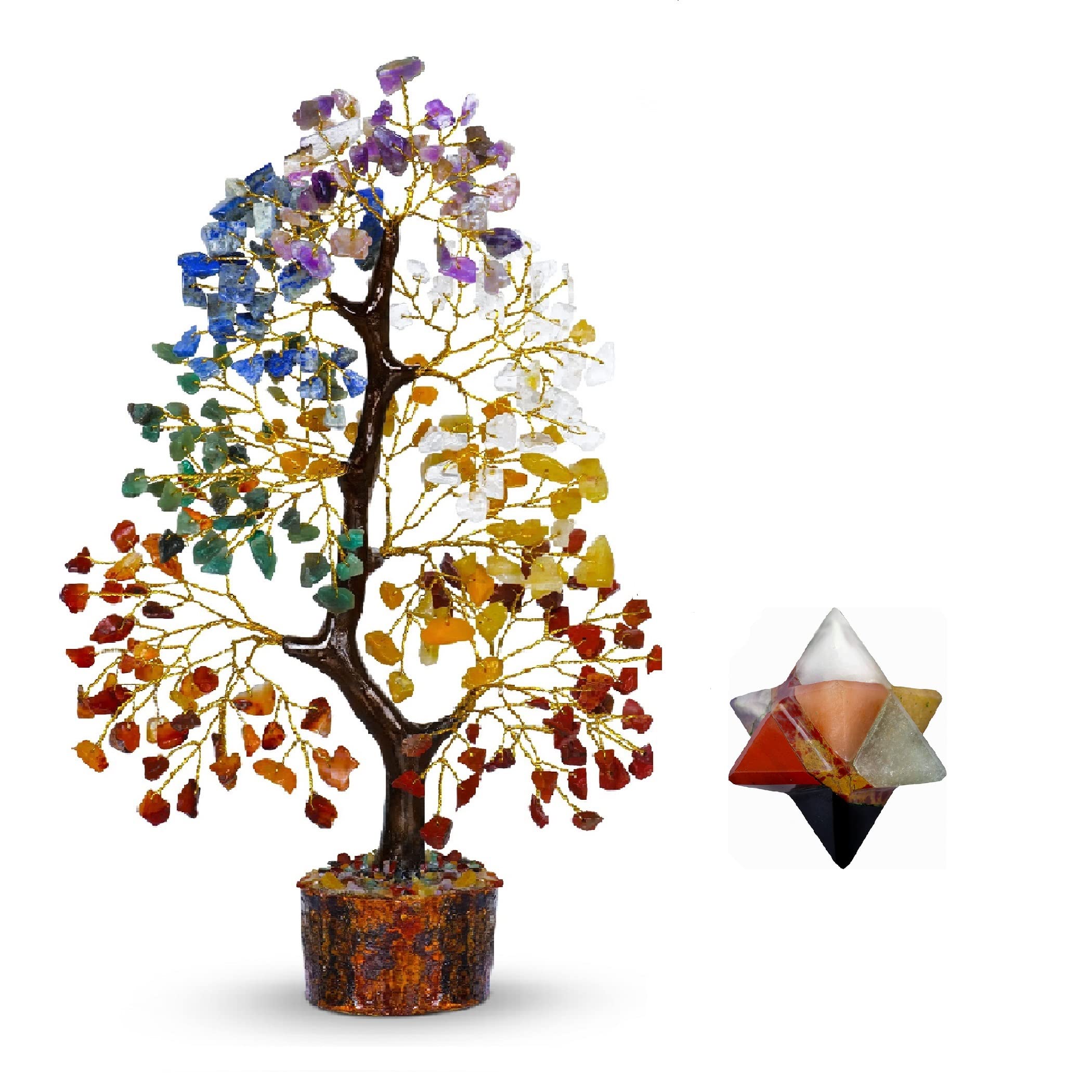 Chakra, Crystal Tree for Positive Energy, Bonsai Tree Stone, Positive Stones and Crystals, 7 Chakra Tree, Tree of Life Chakra Stones, Merkaba Crystal 8 Pointed Star for Reiki Healing, Office Decor