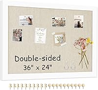 Vista 18 de Tablón de anuncios de corcho doble cara grande con lino, tablero de 24 x 18 pulgadas con marco de madera para colgar, tablero de visión