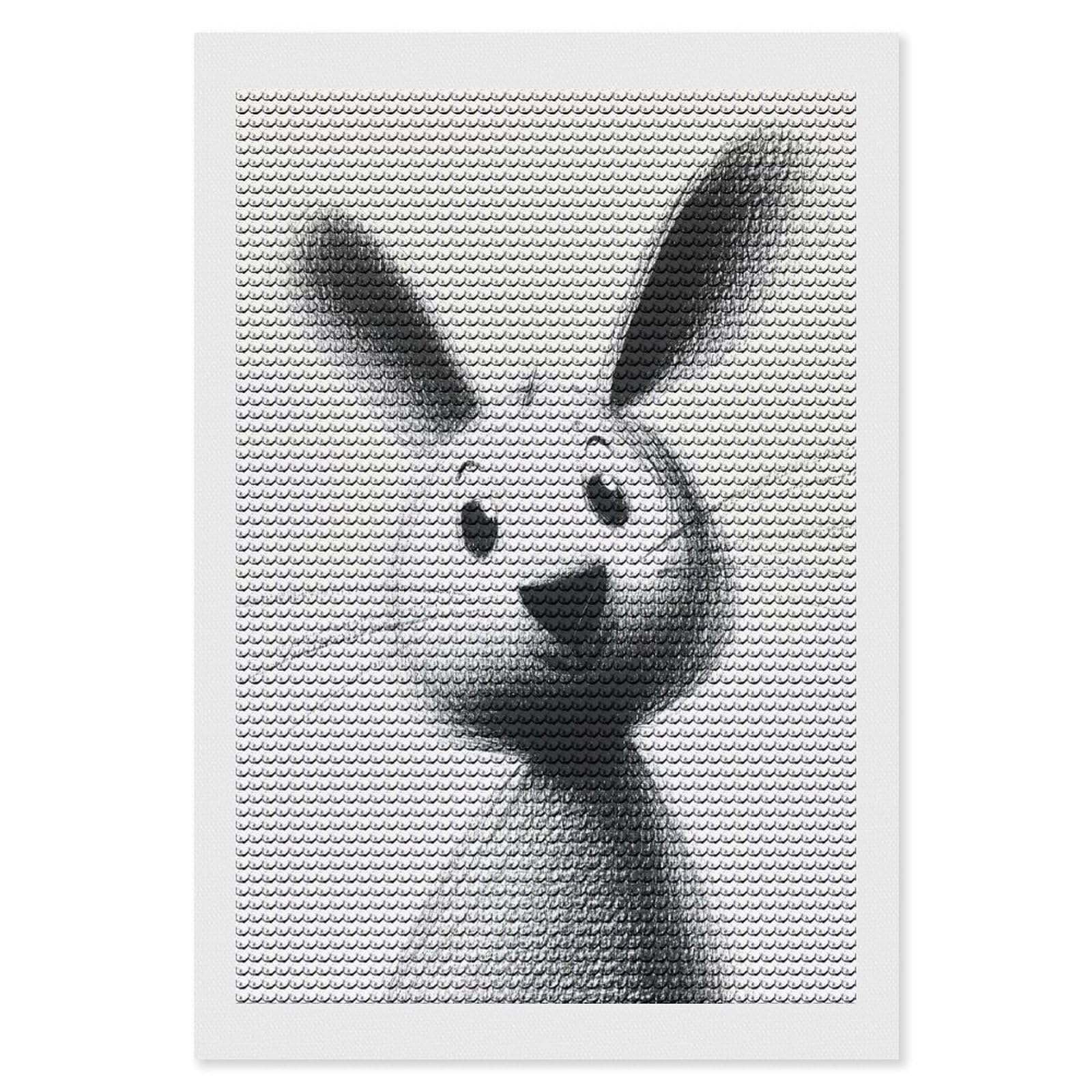 Junmoney Cute Bunny Illustration 5D Diamond Painting Kit 8"x12", Relaxing DIY, Mindful Craft Project, Full Kit Included, Thoughtful Present