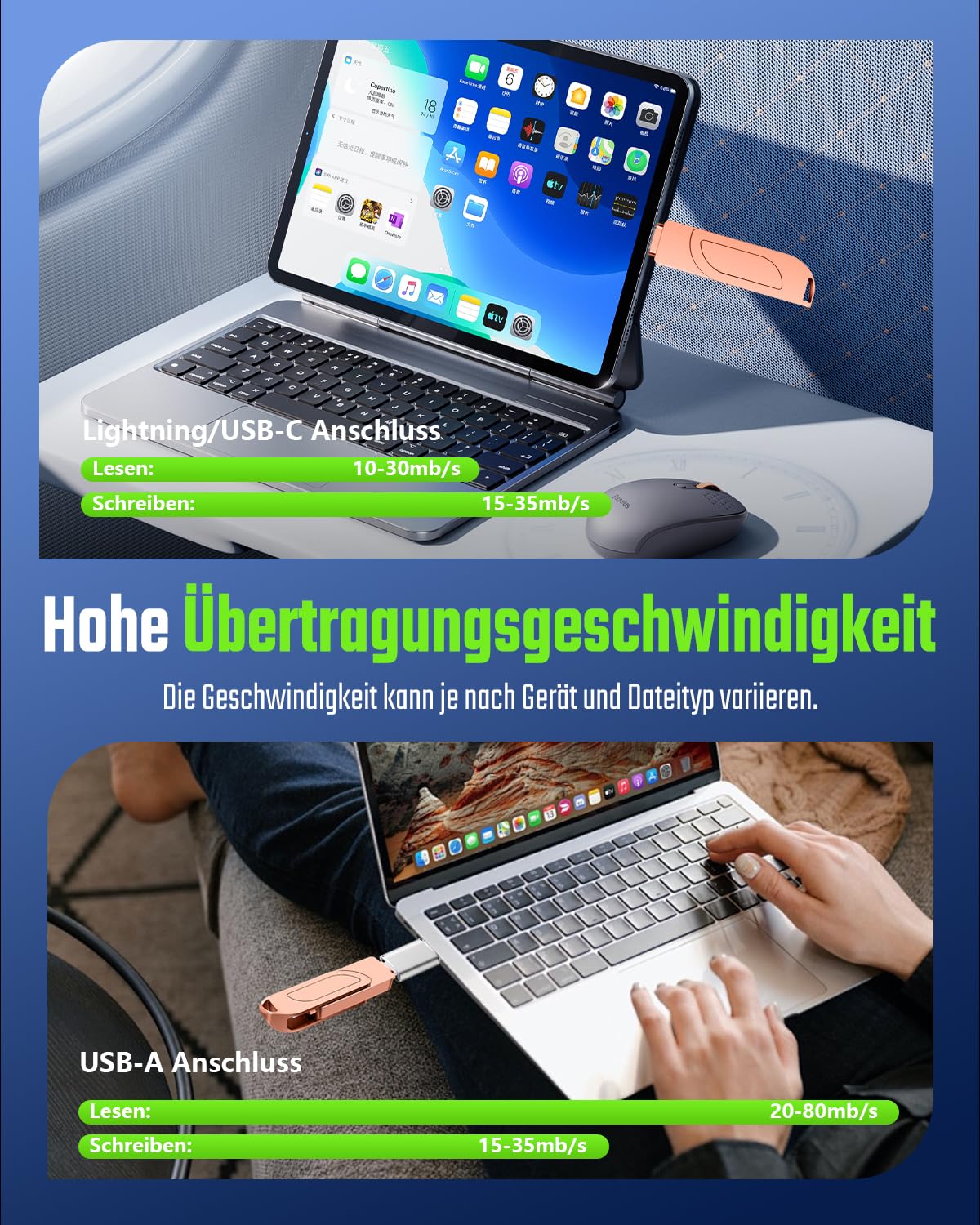 [Ohne App] USB Stick 512GB für iPhone, MFi USB C Stick,Lightning,USB-A | 3-in-1 Speicherstick für iPhone,iPad,Android OTG Handy,Mac,PC,USB 3.0 Flash Drive Externer Speicher für Fotos,Videos,Dateien
