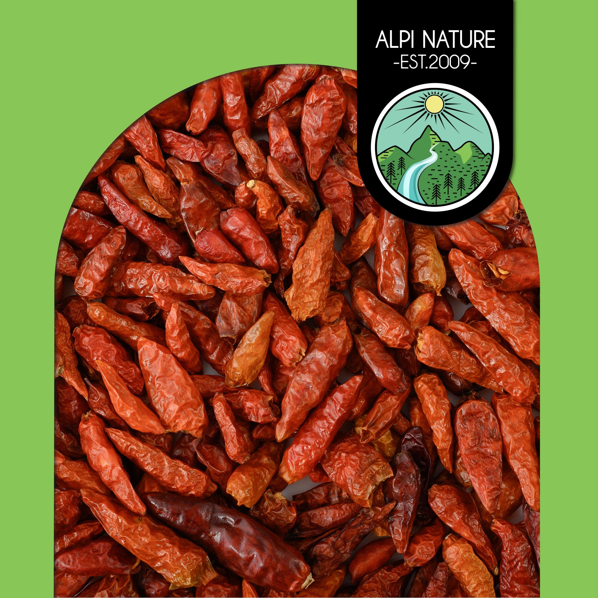Alpi Nature Chile Ojo de Pájaro Entero 100g, Vainas Enteras de Chile Ojo de Pájaro, Bird's Eye
