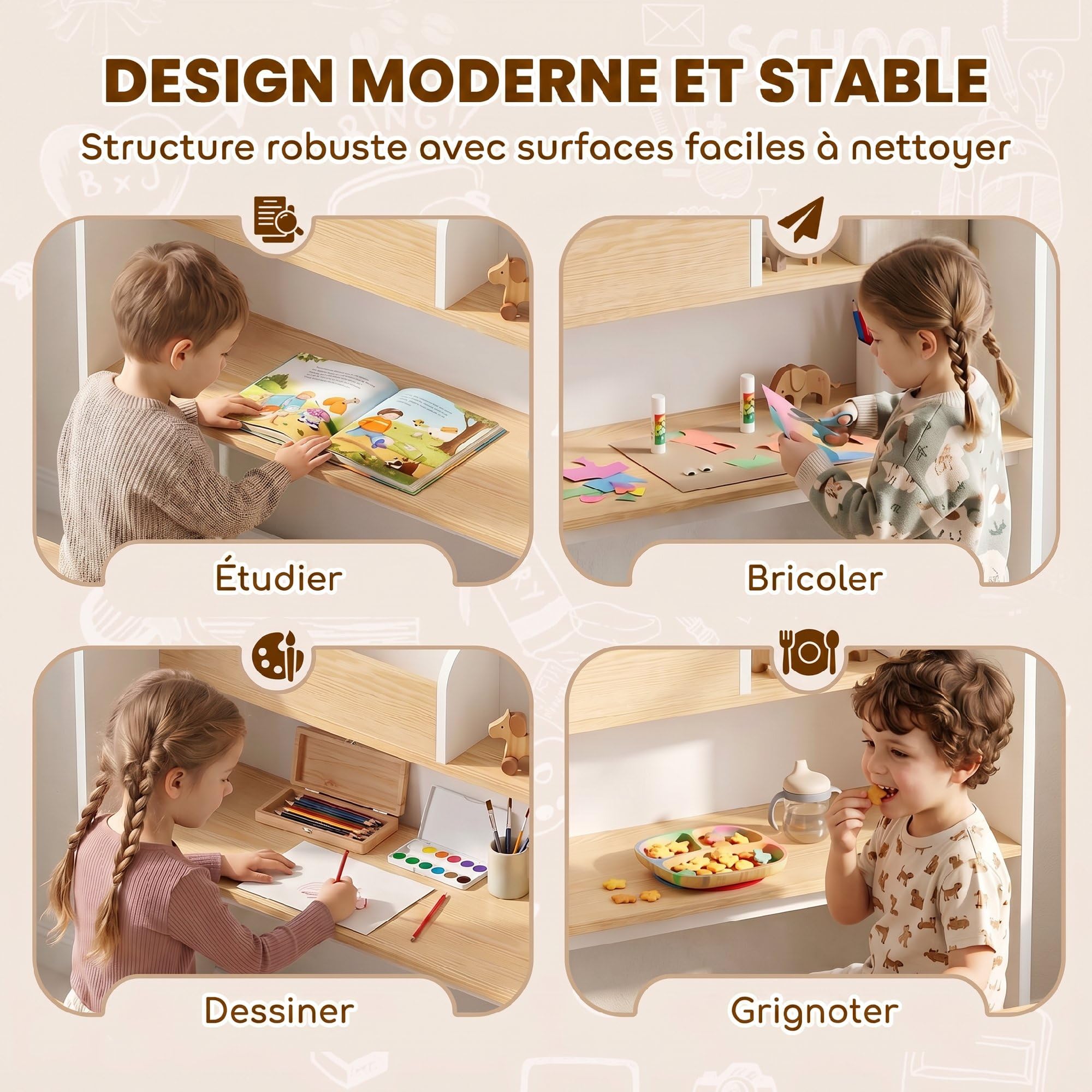 AIYAPLAY Bureau et Chaise pour Enfant 5 en 1 pour 3 à 8 Ans Blanc