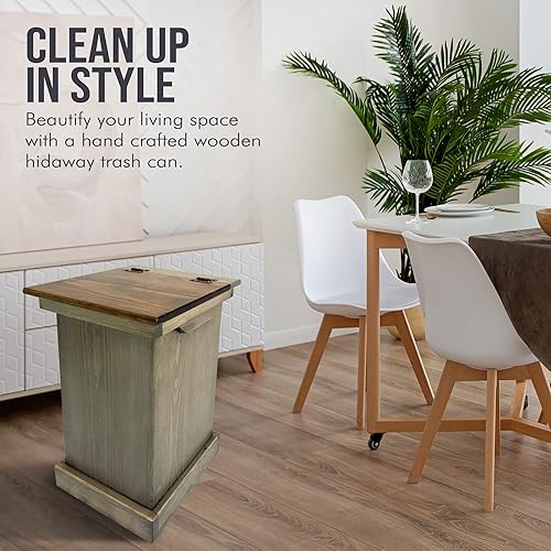 Miniatura 4 de Peaceful Classics Armario de basura de madera, acabado de peltre, capacidad de 36 cuartos de galón, madera de pino hecha a mano Amish, diseño de