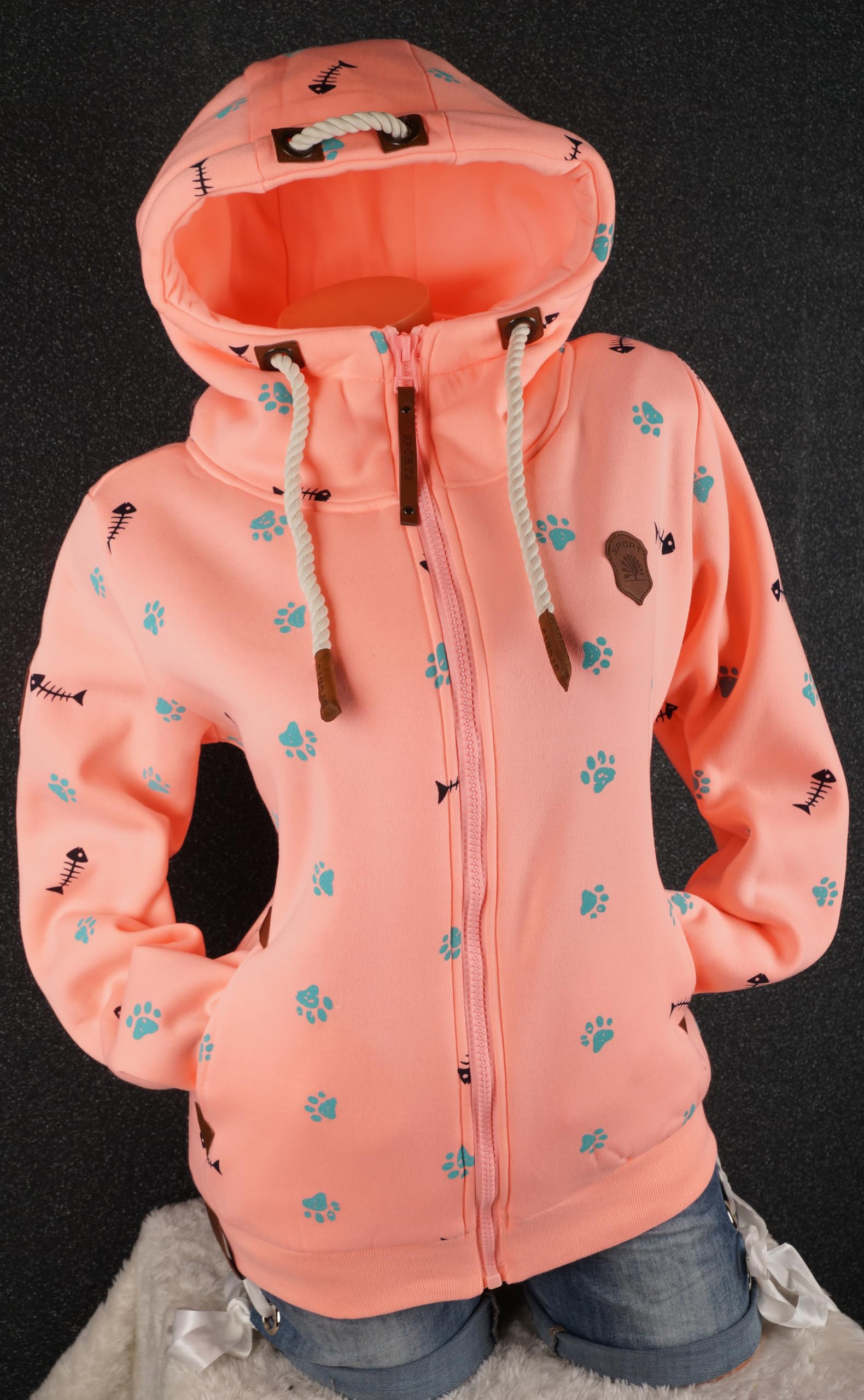 VIN TE Damen Sweat Jacke Kapuze Hoodie Fleece Übergangsjacke verschiedene Designs Schleifen Boote Anker M-3XL