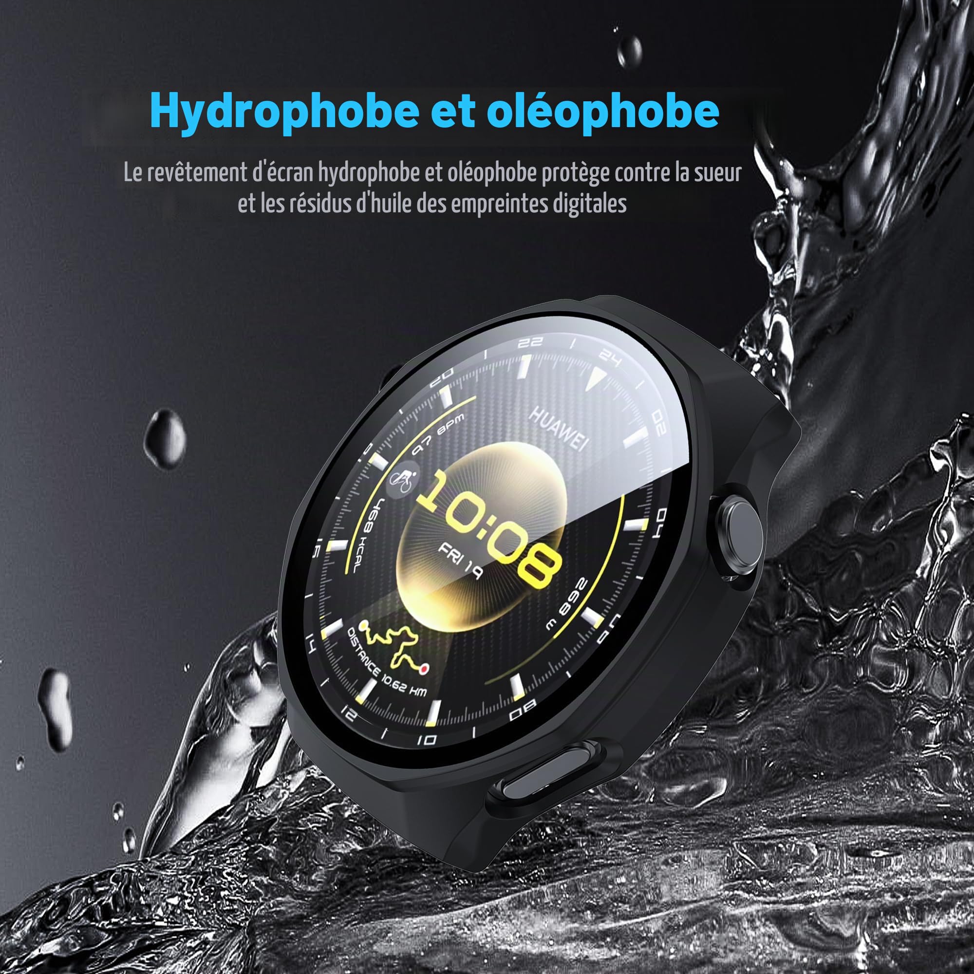 2 Pièces Coque pour Huawei Watch GT 6 Pro 46mm avec Film Protecteur d'écran, 360° Anti-Rayures et Anti-poussière, Coque Rigide Fine en PC -Noir+Transparent
