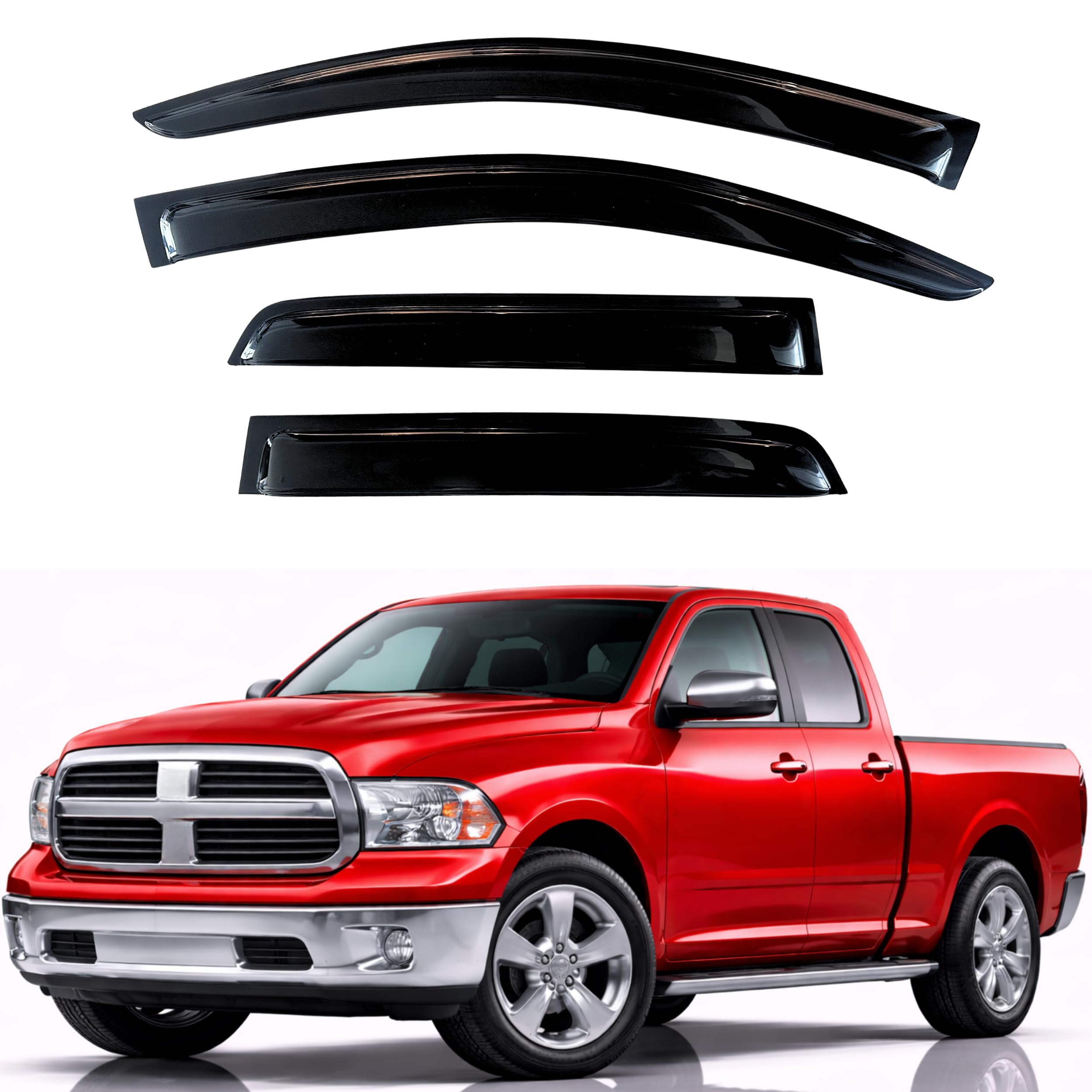 KPY Rain Guards Fit for 2009-2018 RAM 1500 Quad Cab, Out-Channel Window Visors Vent Wind Deflectors 4PC, Truck Accessories for 2019-2024 RAM 1500 Classic (Extended Cab Only)