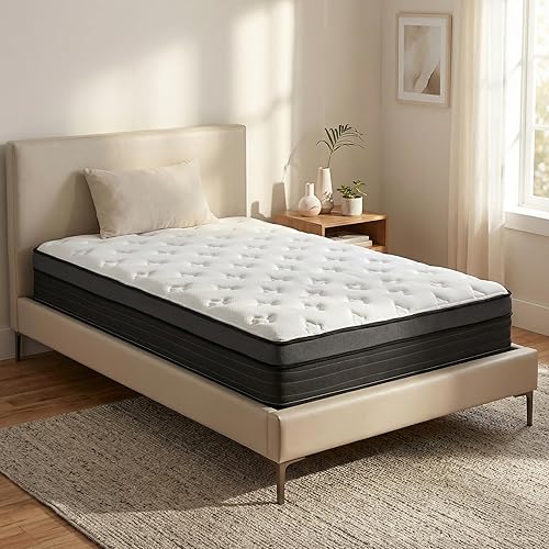 Miniatura 10 de Colchón individual de 12 pulgadas, colchón híbrido de espuma viscoelástica individual con resortes embolsados para una comodidad transpirable, sueño