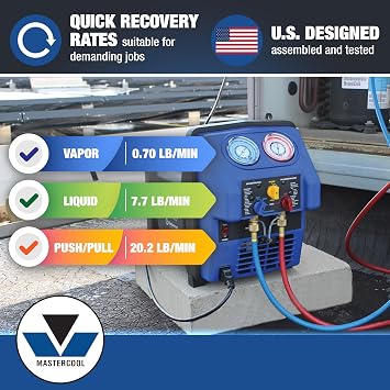 Mastercool 69300 Twin Turbo Refrigerant Recovery System Dual Piston Compressor, Works with All Refrigerants, High Recovery Rates