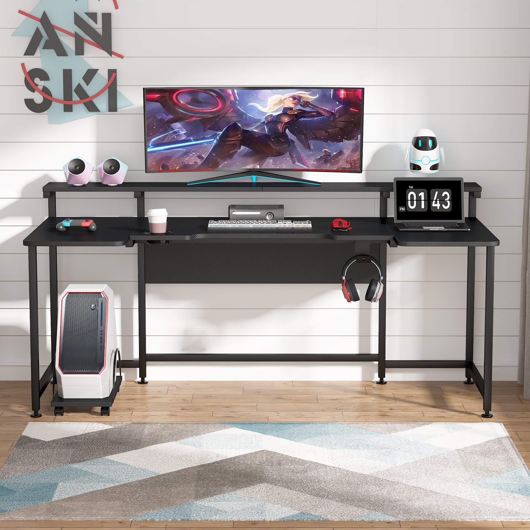 Buy Tribesigns U Shaped Computer Desk with Hutch, 74.8 Inches Gaming