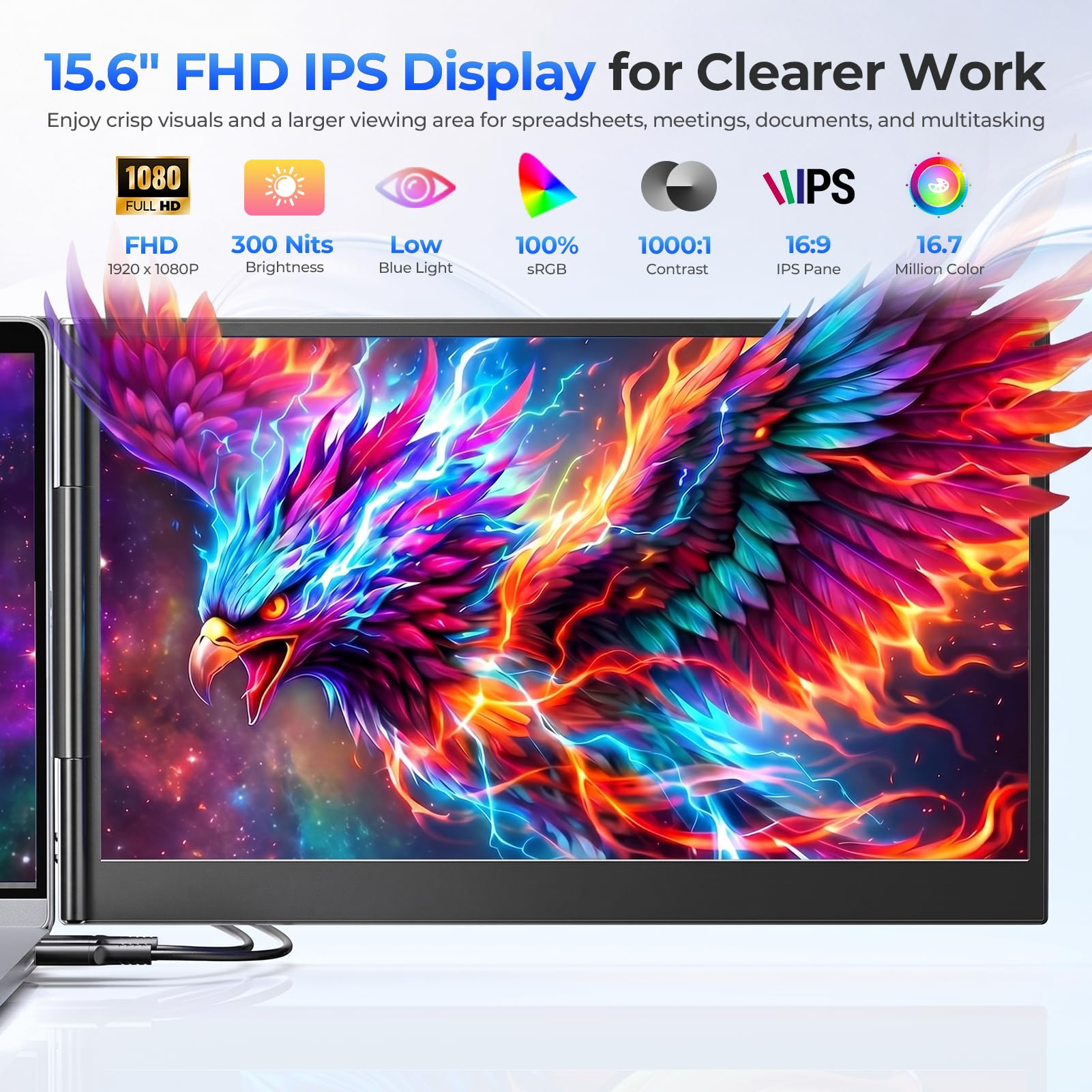 15.6" FHD Laptop Screen Extender, One-Cable USB-C Portable Triple Monitor view 5