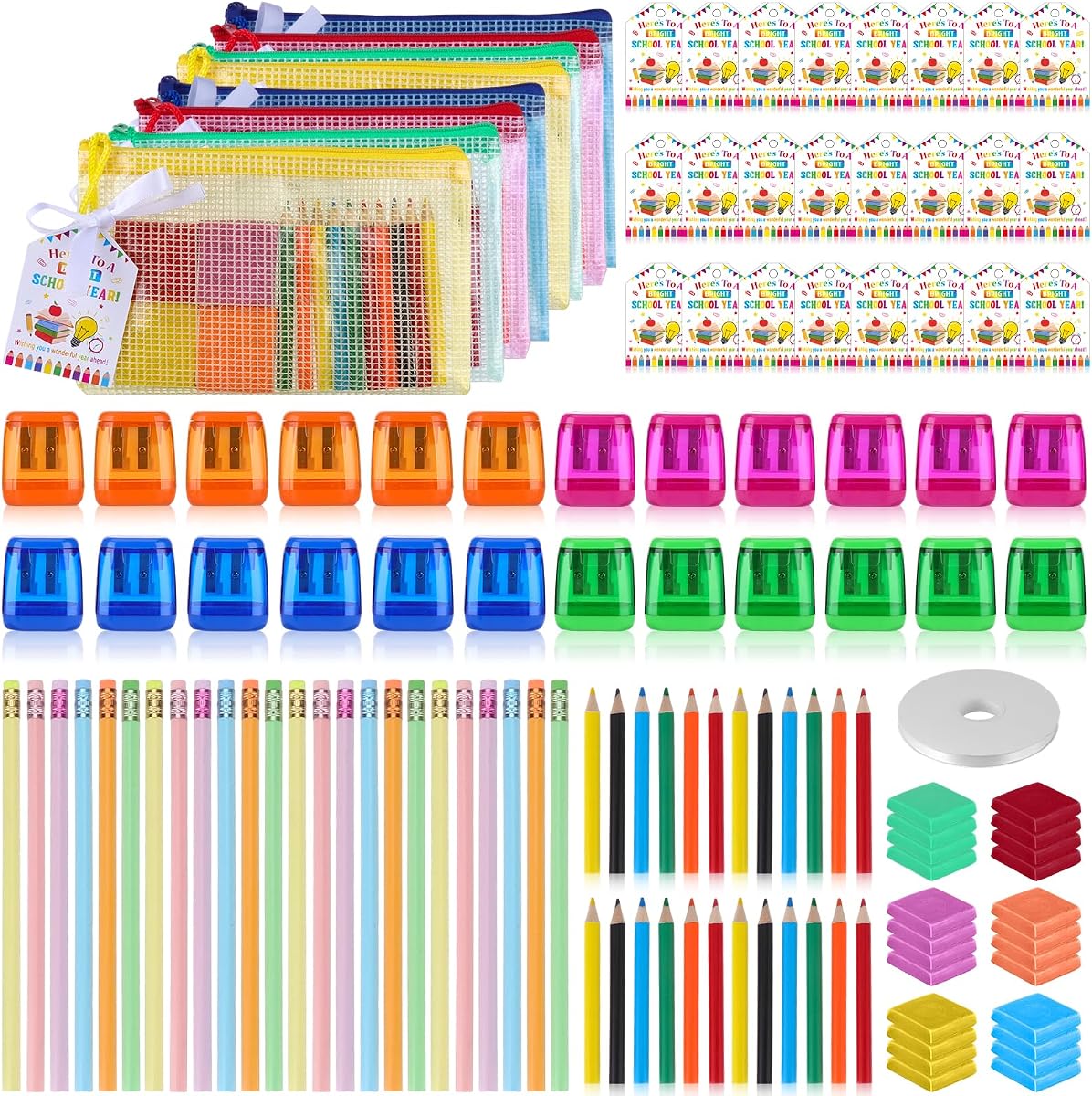 145 Pcs Back to School Supplies Kit Bulk Include Mesh Zipper Pouch Bags