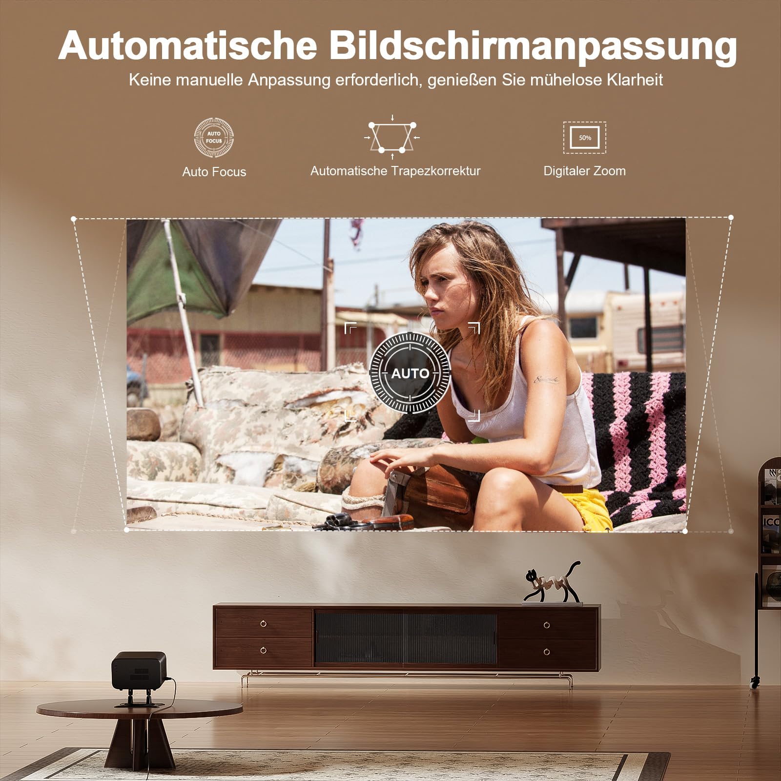 XuanPad 3500 ANSI Beamer 4K Smart Mini Projektor mit Autofokus, Trapezkorrektur, WiFi6, Bluetooth, 210° Heimkino Outdoor Space Black